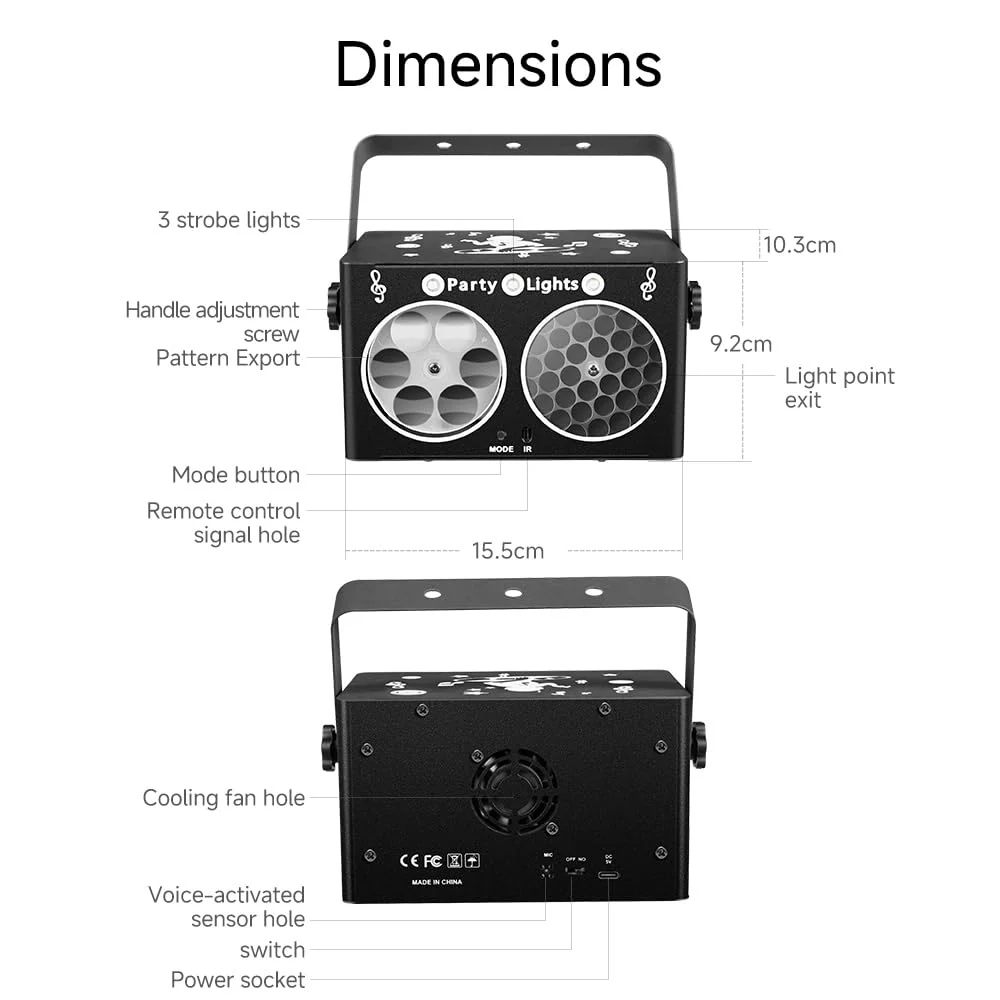 Party DJ Disco Light 3in1 projector Stage lighting remote control multi-mode voice control strobe effect projection light Family Party Bar Club KTV Karaoke Holiday Birthday Bash Party atmosphere light Black - Image 7