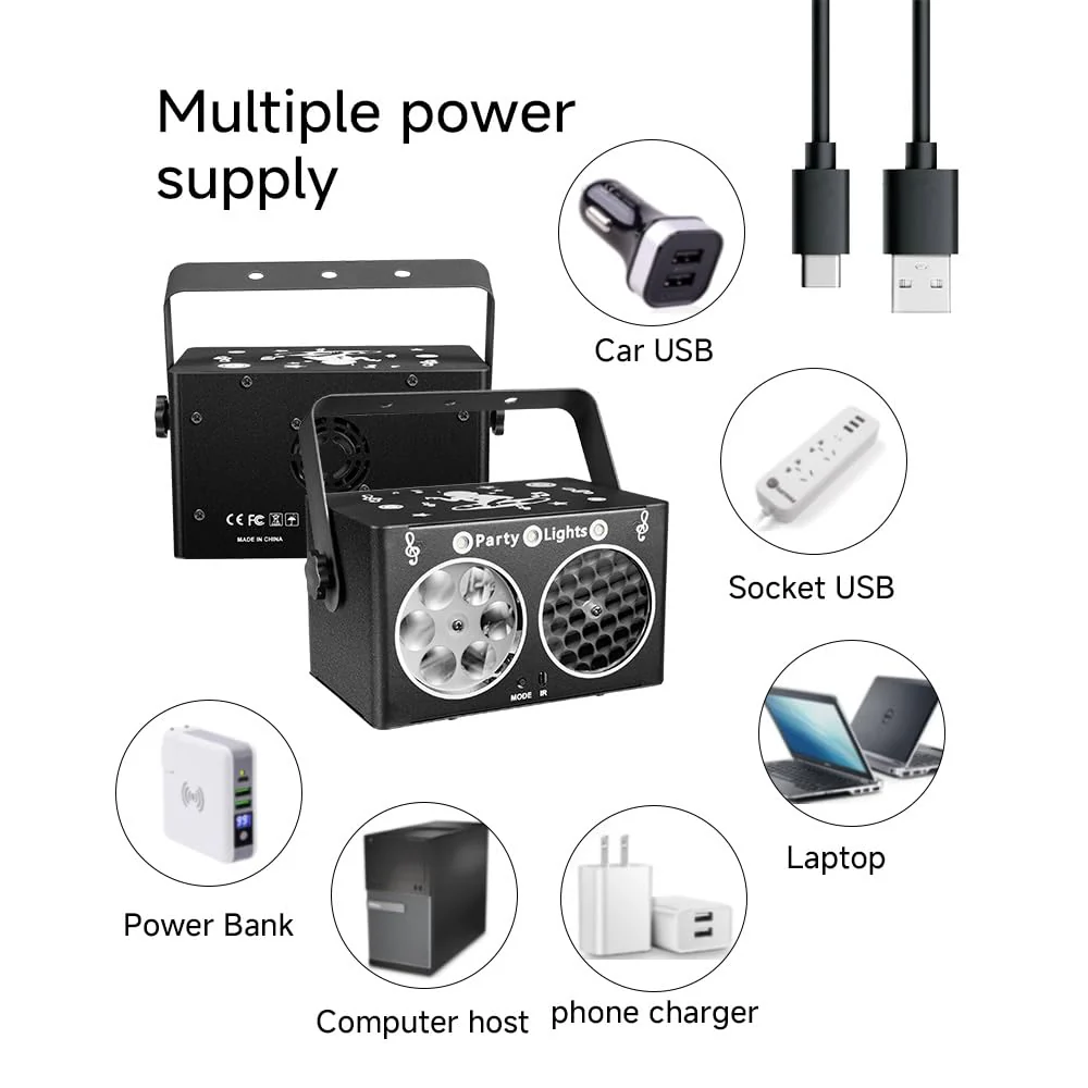 Party DJ Disco Light 3in1 projector Stage lighting remote control multi-mode voice control strobe effect projection light Family Party Bar Club KTV Karaoke Holiday Birthday Bash Party atmosphere light Black - Image 8