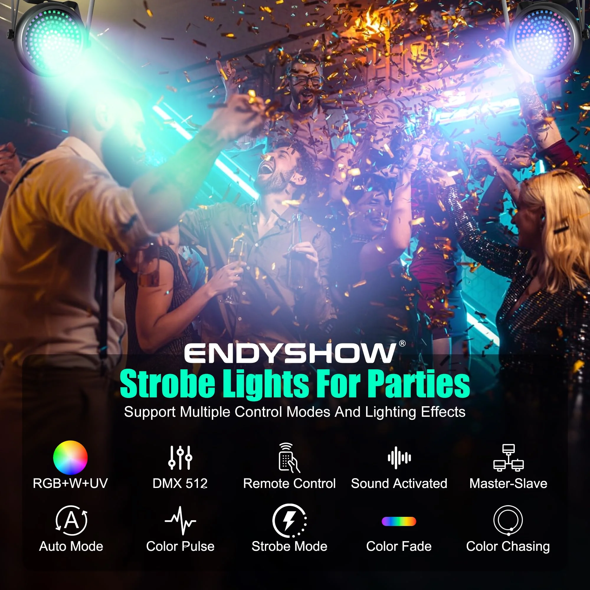 Party Strobe Light,30W 126 LEDs RGB+W+UV 5IN1 Strobe Lights for Parties DJ Par Can Lights with Remote Control Sound Activated&Speed Control DJ Uplights for Birthday Party Halloween Festival 1Pack Strobe Light - Image 3