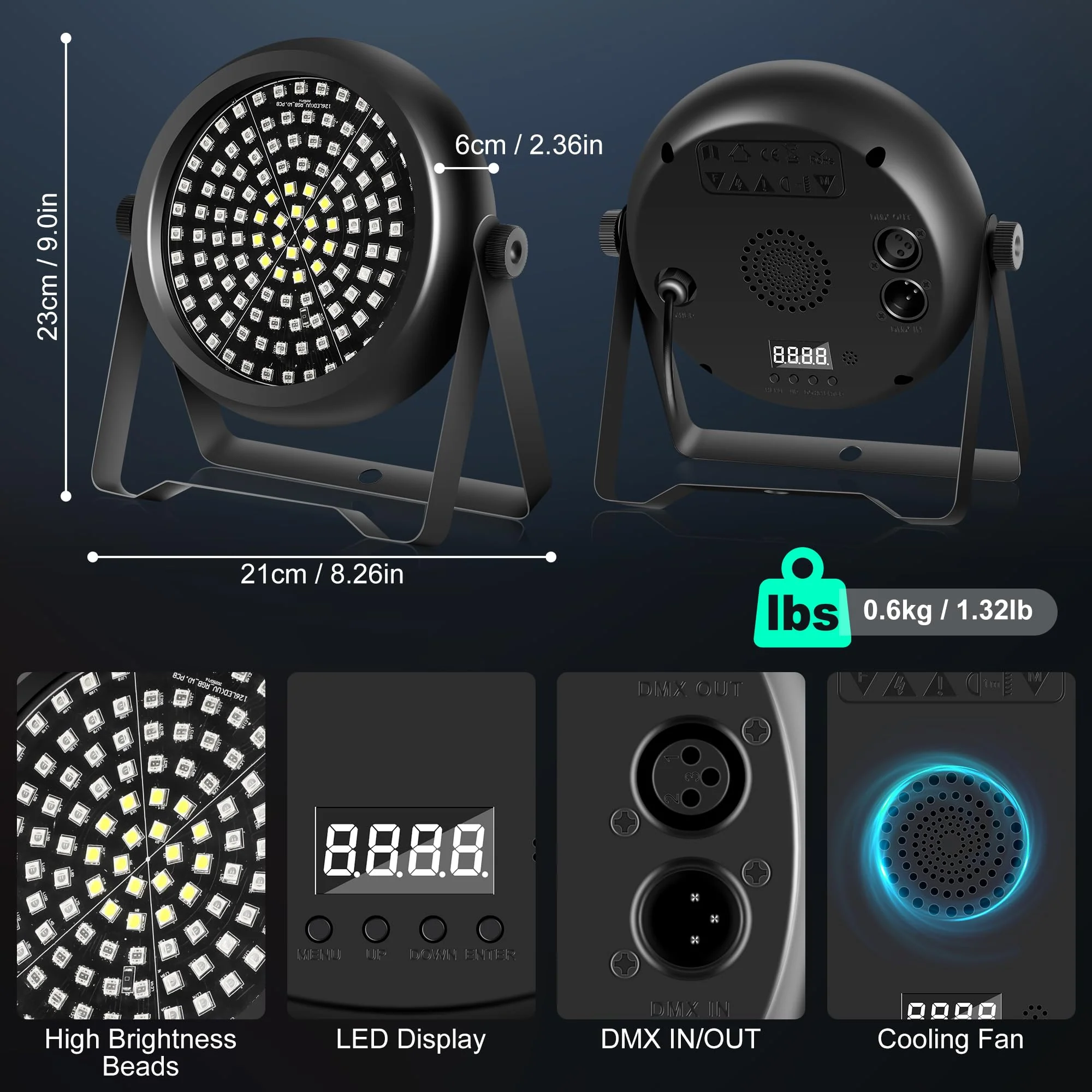 Party Strobe Light,30W 126 LEDs RGB+W+UV 5IN1 Strobe Lights for Parties DJ Par Can Lights with Remote Control Sound Activated&Speed Control DJ Uplights for Birthday Party Halloween Festival 1Pack Strobe Light - Image 4
