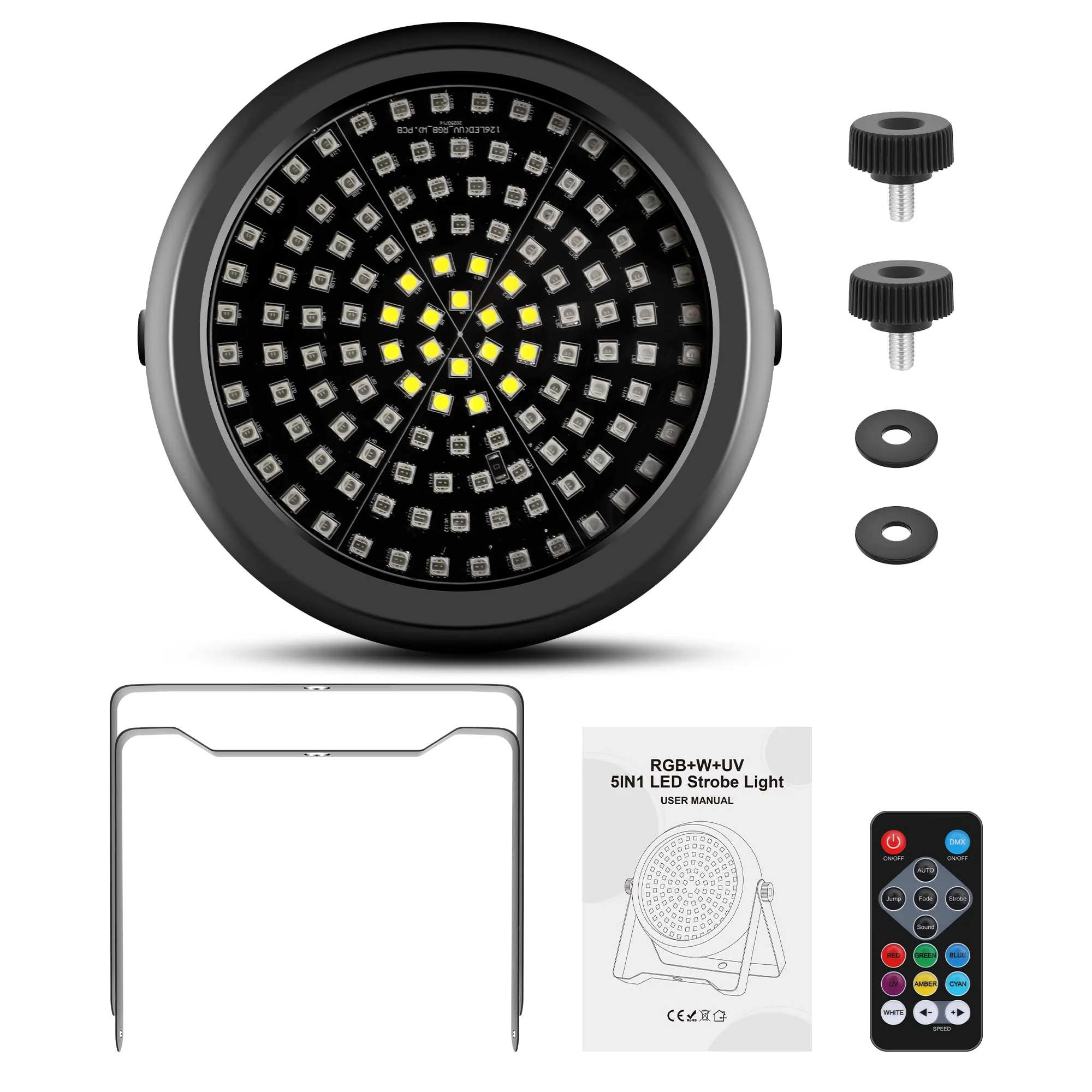 Party Strobe Light,30W 126 LEDs RGB+W+UV 5IN1 Strobe Lights for Parties DJ Par Can Lights with Remote Control Sound Activated&Speed Control DJ Uplights for Birthday Party Halloween Festival 1Pack Strobe Light - Image 7