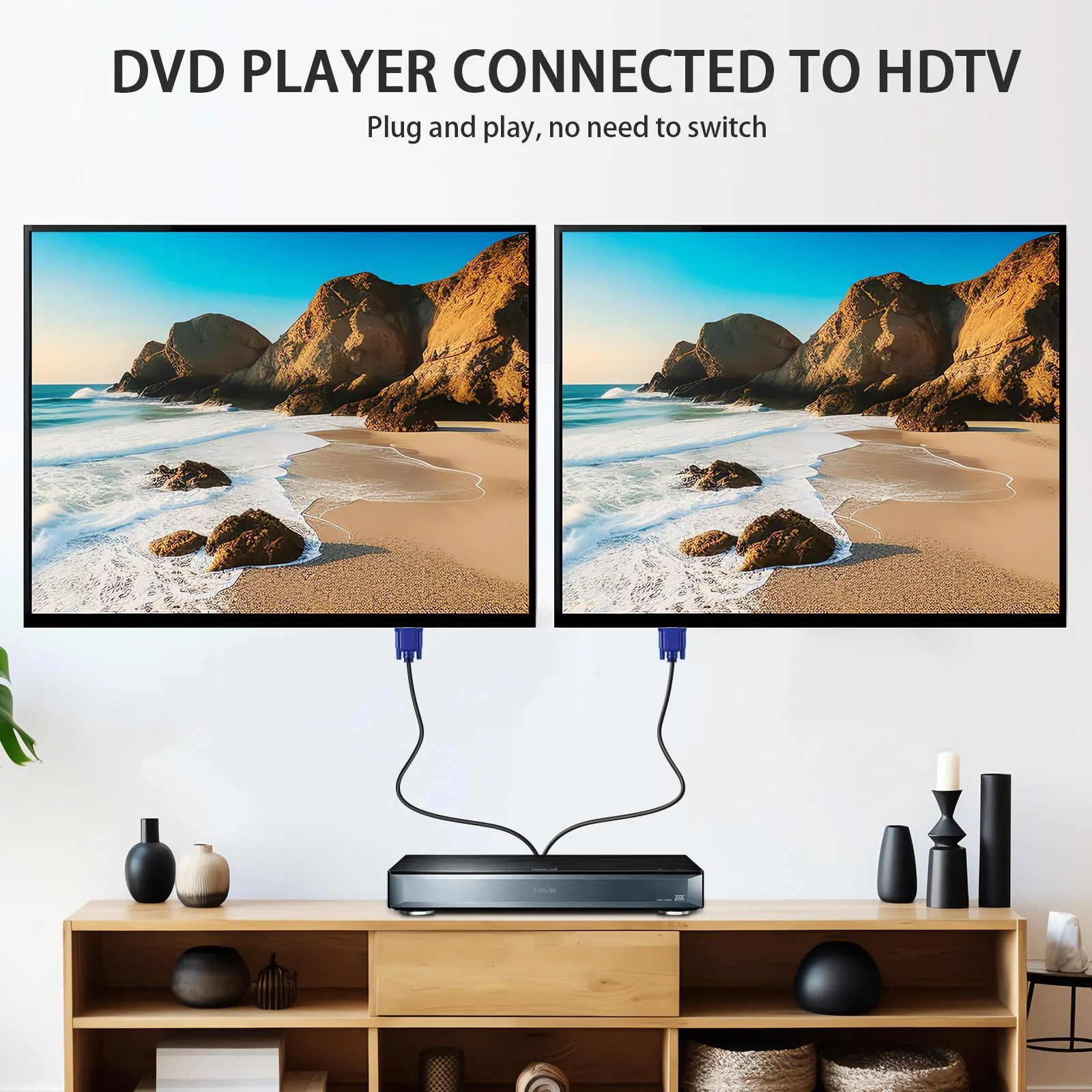 PASOW VGA Splitter Cable Dual Monitor Y Adapter Video Cord 1 Male to 2 Male Screen Duplication Support 1080P Full HD for projectors, HDTVs, Monitors 3 feet - Image 5