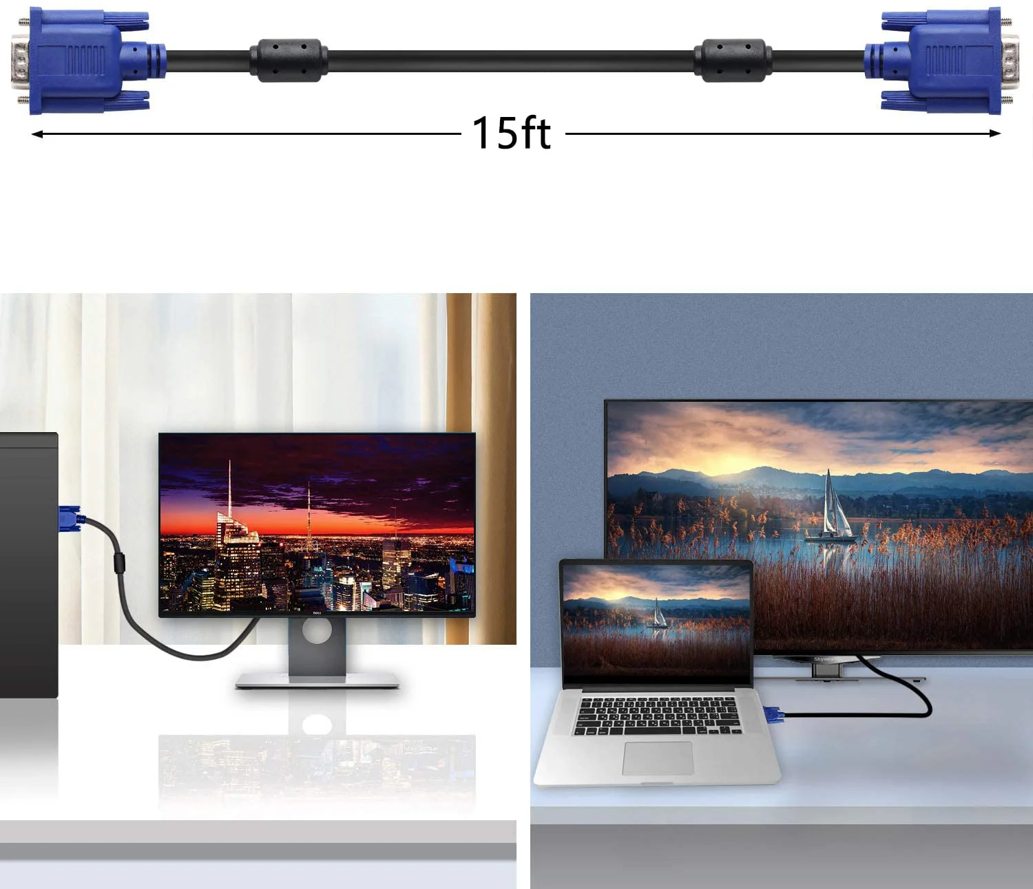 PASOW VGA to VGA Monitor Cable HD15 Male to Male for TV Computer Projector (15 Feet) 15 Feet - Image 4