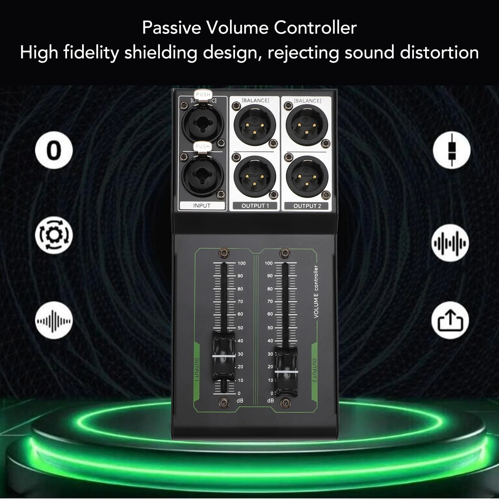 Passive Monitor Volume Controller, XLR 1 Input 2 Output Passive Stereo Studio Controller, High Precise 70Mm Fader, Controller for Studio & Home Audio System - Image 6