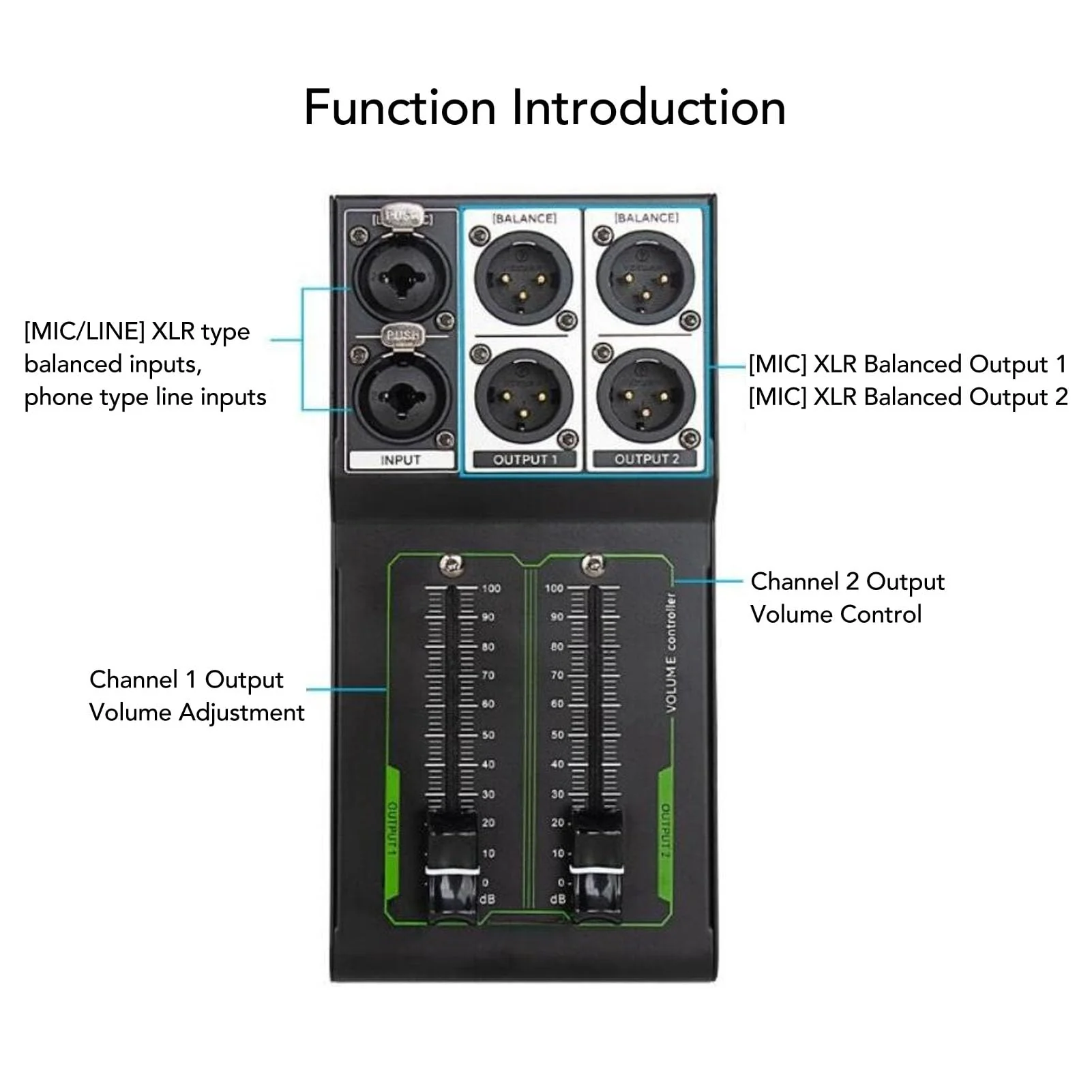 Passive Monitor Volume Controller, XLR 1 Input 2 Output Passive Stereo Studio Controller, High Precise 70Mm Fader, Controller for Studio & Home Audio System - Image 7