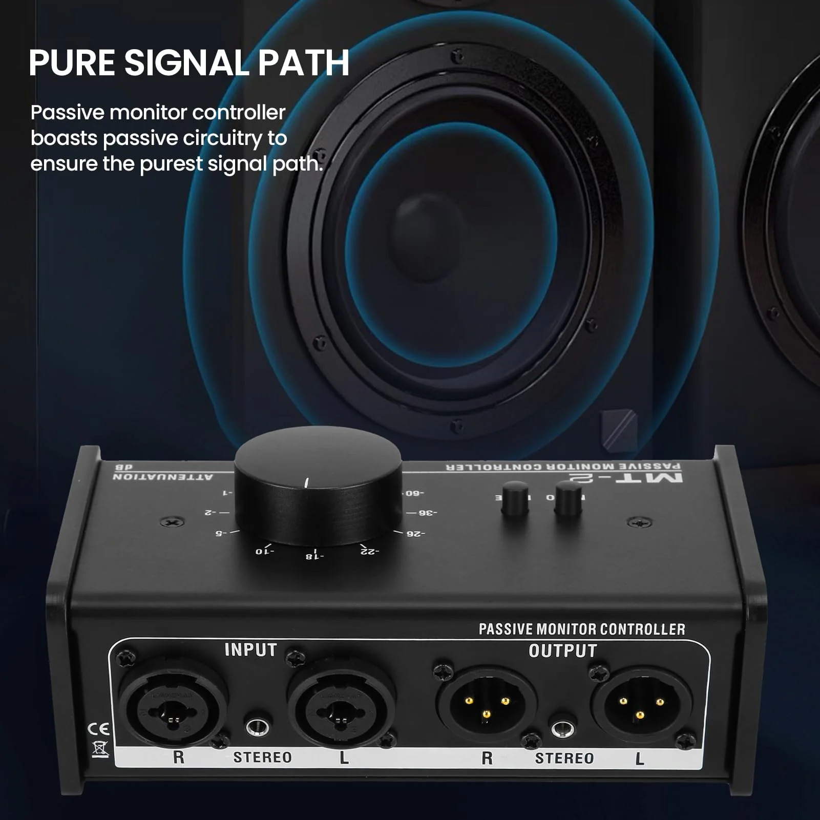 Passive Stereo Volume Controller , Mute Control Large Volume Knob Passive Monitor Controller XLR and 3 for . 5mm Interface Plug and Play for Laptop - Image 2