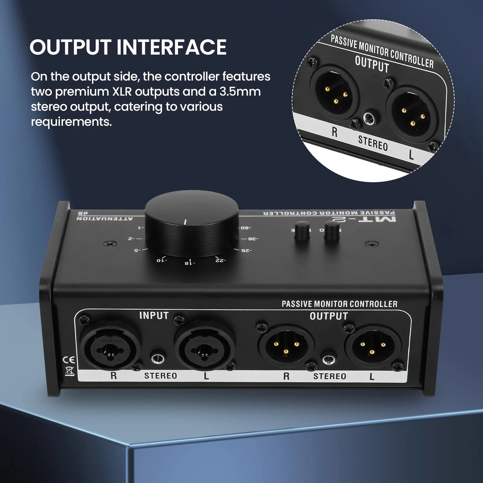 Passive Stereo Volume Controller , Mute Control Large Volume Knob Passive Monitor Controller XLR and 3 for . 5mm Interface Plug and Play for Laptop - Image 5