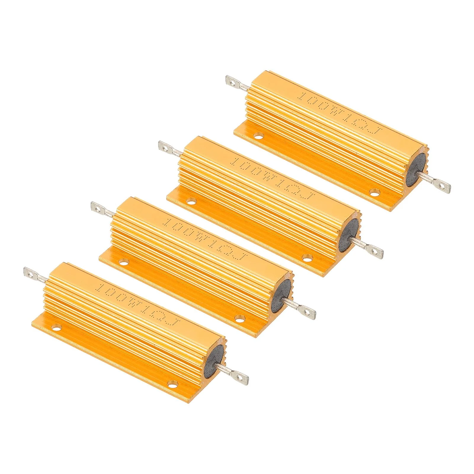 PATIKIL 100W 1 Ohm Aluminum Shell Resistor, 4 Pack Aluminum Housing Resistor Housed Case Wirewound Resistors Screw Tap Power Resistor 5% Tolerance, Golden