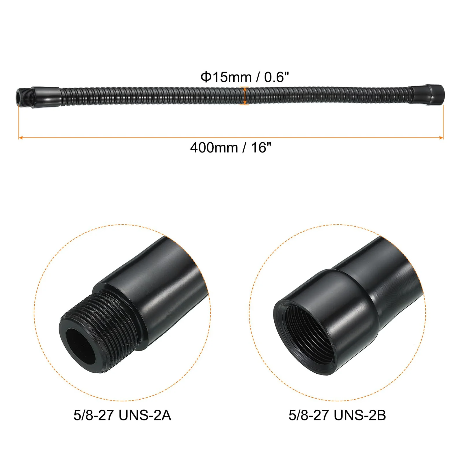 PATIKIL 16" Microphone Gooseneck, 5/8"-27 Thread Metal Universal Hose Flexible Arm Gooseneck Tube Extension for Multifunction DIY, Black 16" - Image 2