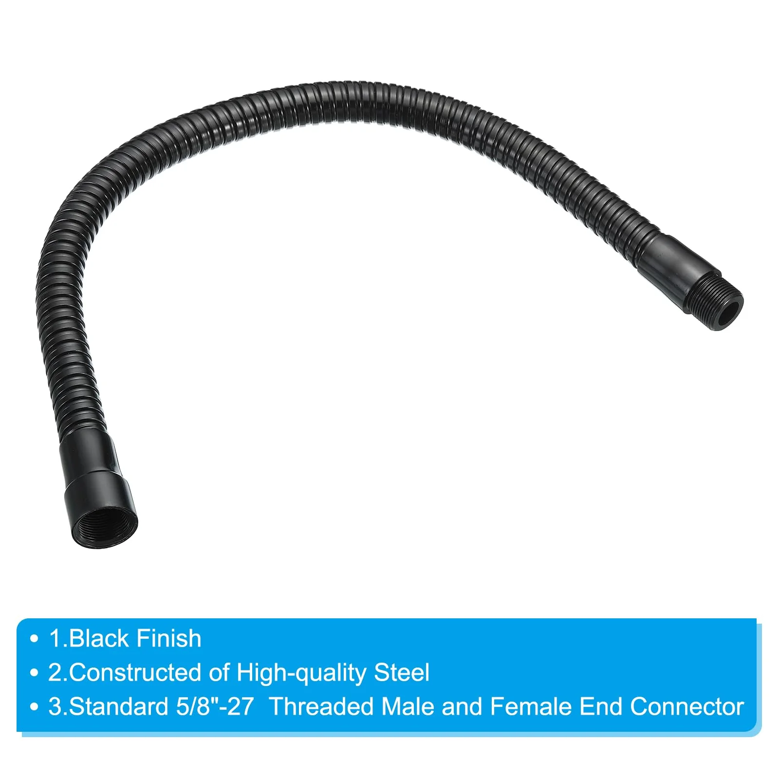 PATIKIL 16" Microphone Gooseneck, 5/8"-27 Thread Metal Universal Hose Flexible Arm Gooseneck Tube Extension for Multifunction DIY, Black 16" - Image 3