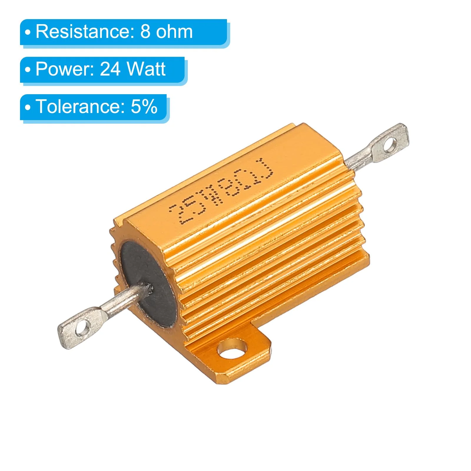 PATIKIL 25W 8 Ohm Aluminum Shell Resistor, 2 Pack Aluminum Housing Resistor Housed Case Wirewound Resistors Screw Tap Power Resistor 5% Tolerance, Golden - Image 4
