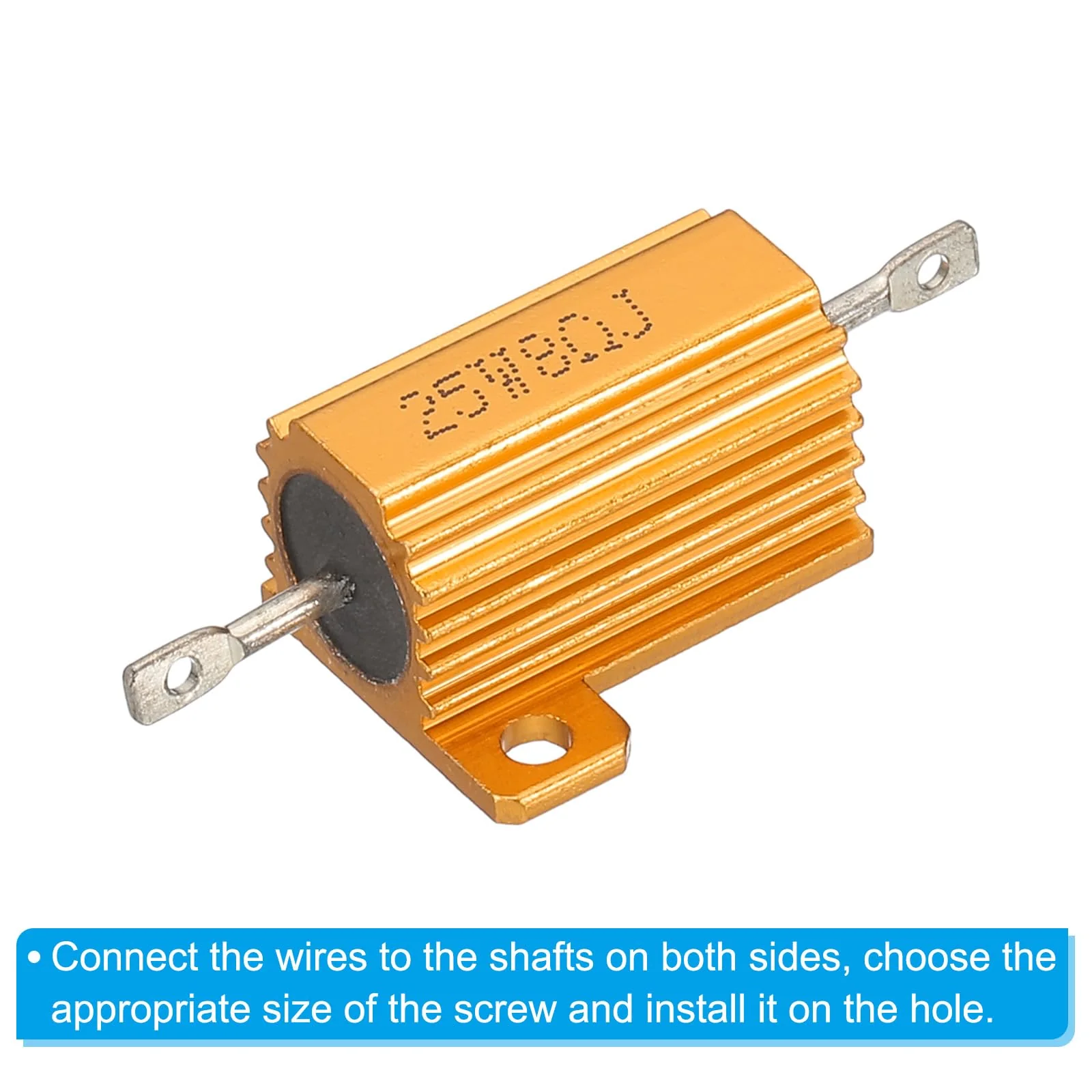 PATIKIL 25W 8 Ohm Aluminum Shell Resistor, 2 Pack Aluminum Housing Resistor Housed Case Wirewound Resistors Screw Tap Power Resistor 5% Tolerance, Golden - Image 5
