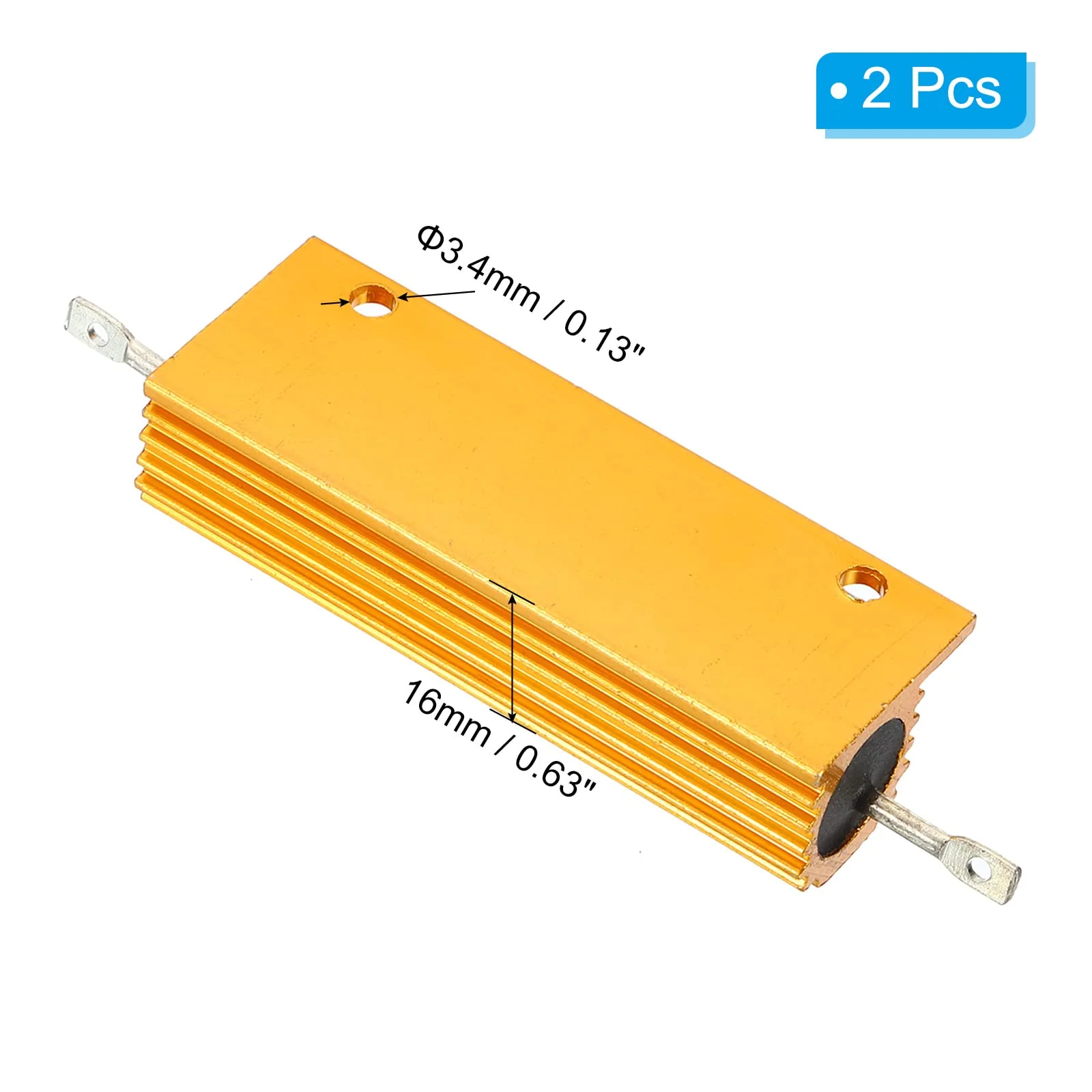 PATIKIL 2pcs 100W 50ohm Aluminium Case Resistor Housing Wire Resistors Screw Tap Power Resistor Gold Tone 50 ohms - Image 3