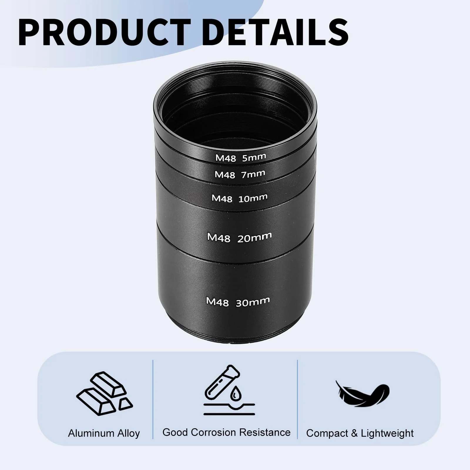 PATIKIL 5/7/10/20/30mm Telescope Extension Tube, 5Pcs M48 x 0.75mm on Both Sides Aluminum Alloy Lens Adapter Ring Extension Tube for Camera Eyepiece Telescope Accessory, Black - Image 3