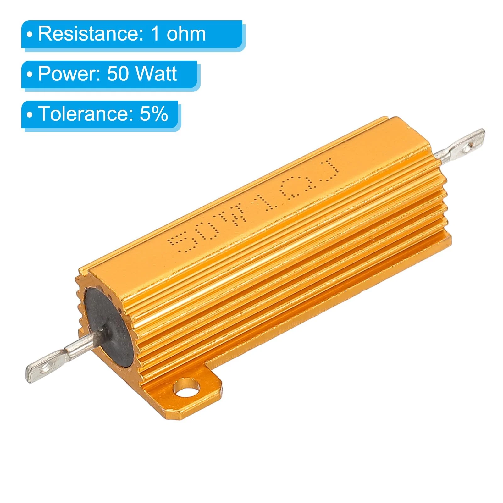 PATIKIL 50W 1 Ohm Aluminum Shell Resistor, 5 Pack Aluminum Housing Resistor Housed Case Wirewound Resistors Screw Tap Power Resistor 5% Tolerance, Golden - Image 4