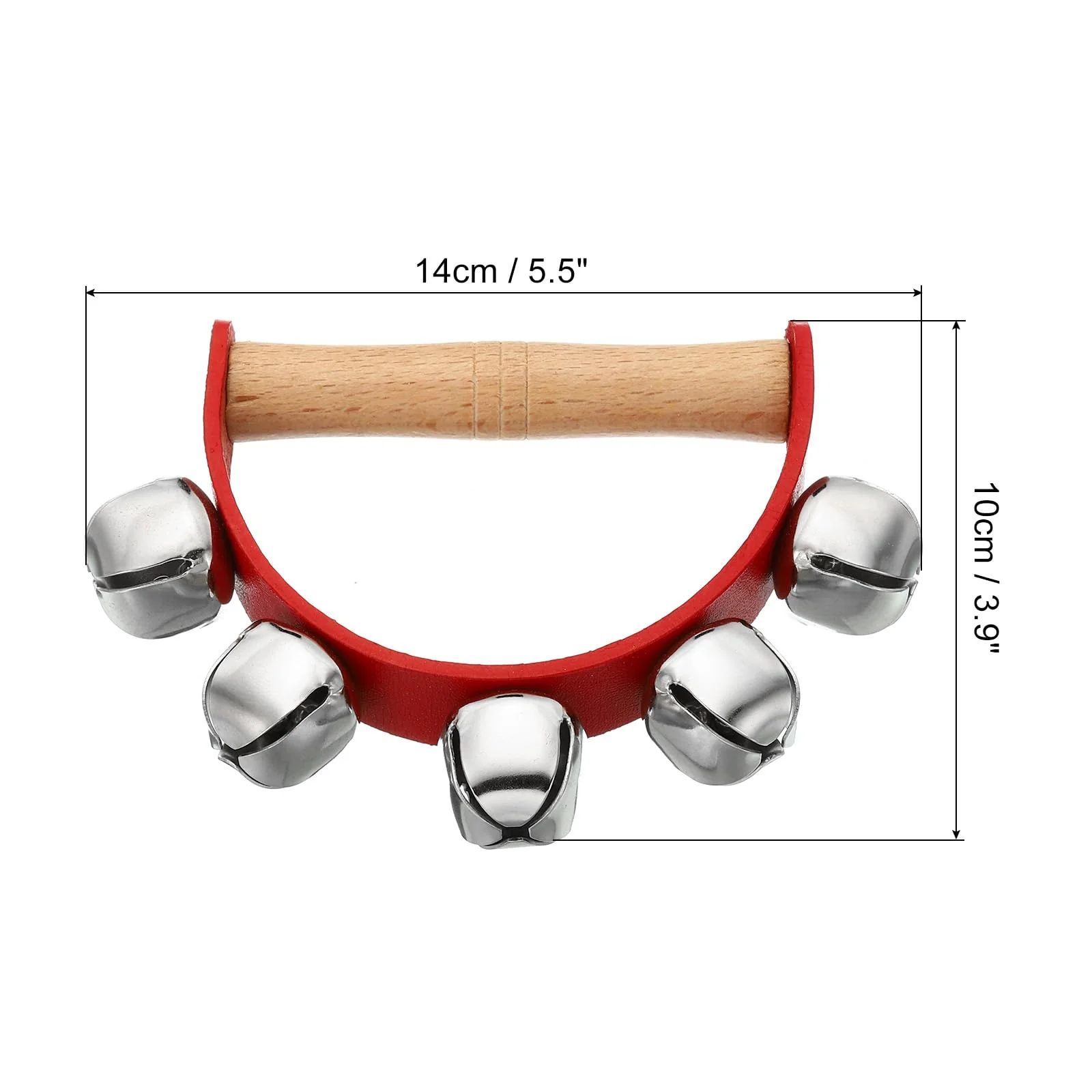 PATIKIL 6pcs Hand Jingle Bells, Hand Bell Handheld Wrist Bells Sleigh Bells Wooden Hand Percussion Instruments Musical with 5 Bells for Music Class Party Christmas, Red 6 - Image 2