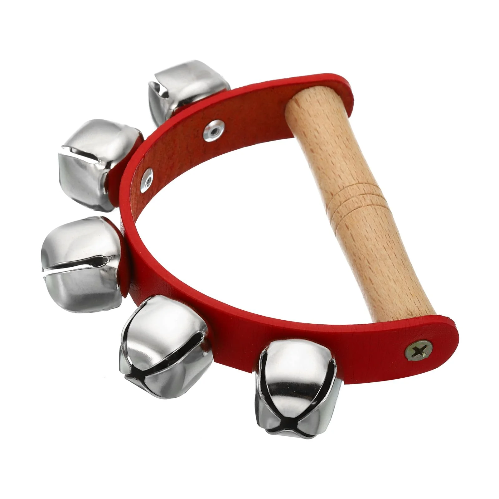 PATIKIL 6pcs Hand Jingle Bells, Hand Bell Handheld Wrist Bells Sleigh Bells Wooden Hand Percussion Instruments Musical with 5 Bells for Music Class Party Christmas, Red 6 - Image 3