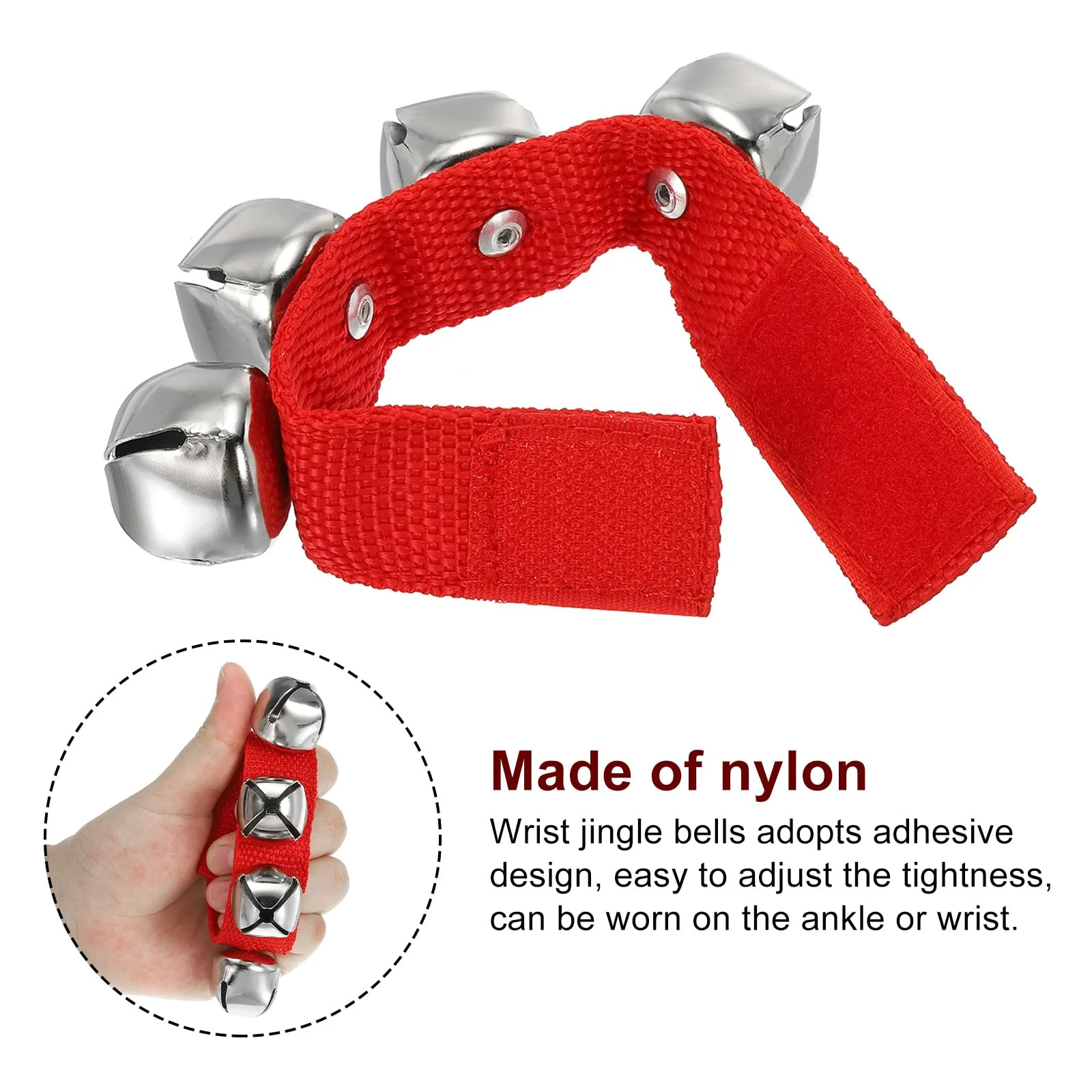 PATIKIL 8pcs Wrist Bells, Jingle Bells Ankle Bells Wrist Bells Bracelet Percussion Instruments Musical Rhythm Band 4 Silver Bells for Party Christmas, Dark Red - Image 3