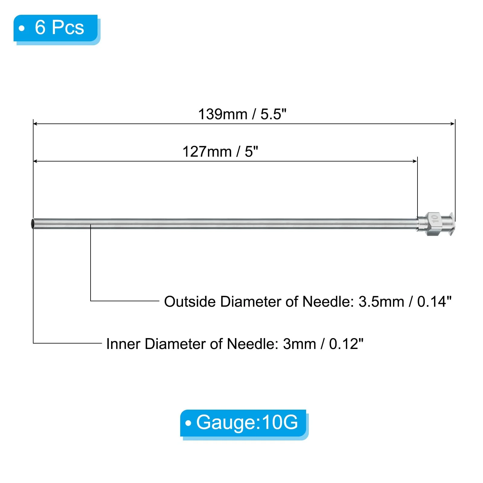 PATIKIL Blunt Tip Dispensing Needle 10G, 6 Pcs 5 Inch Stainless Steel Liquid Dispenser Needles with Lure Lock for Refilling Liquid Inks Adhesives Glue - Image 2