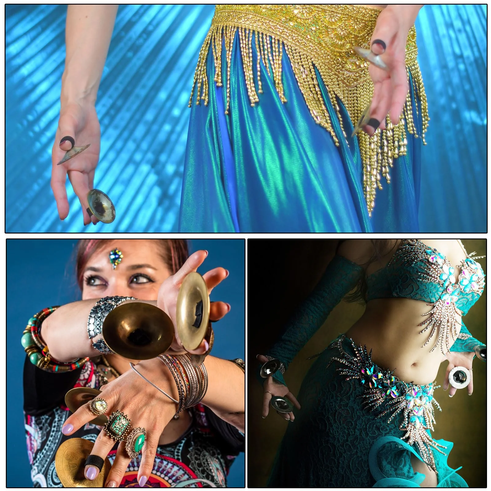 PATIKIL Finger Cymbals, 1 Pair Belly Dancing Finger Zills Brass Hand Cymbals Mini Musical Instrument for Dancer Party 5.11" Silver - Image 5