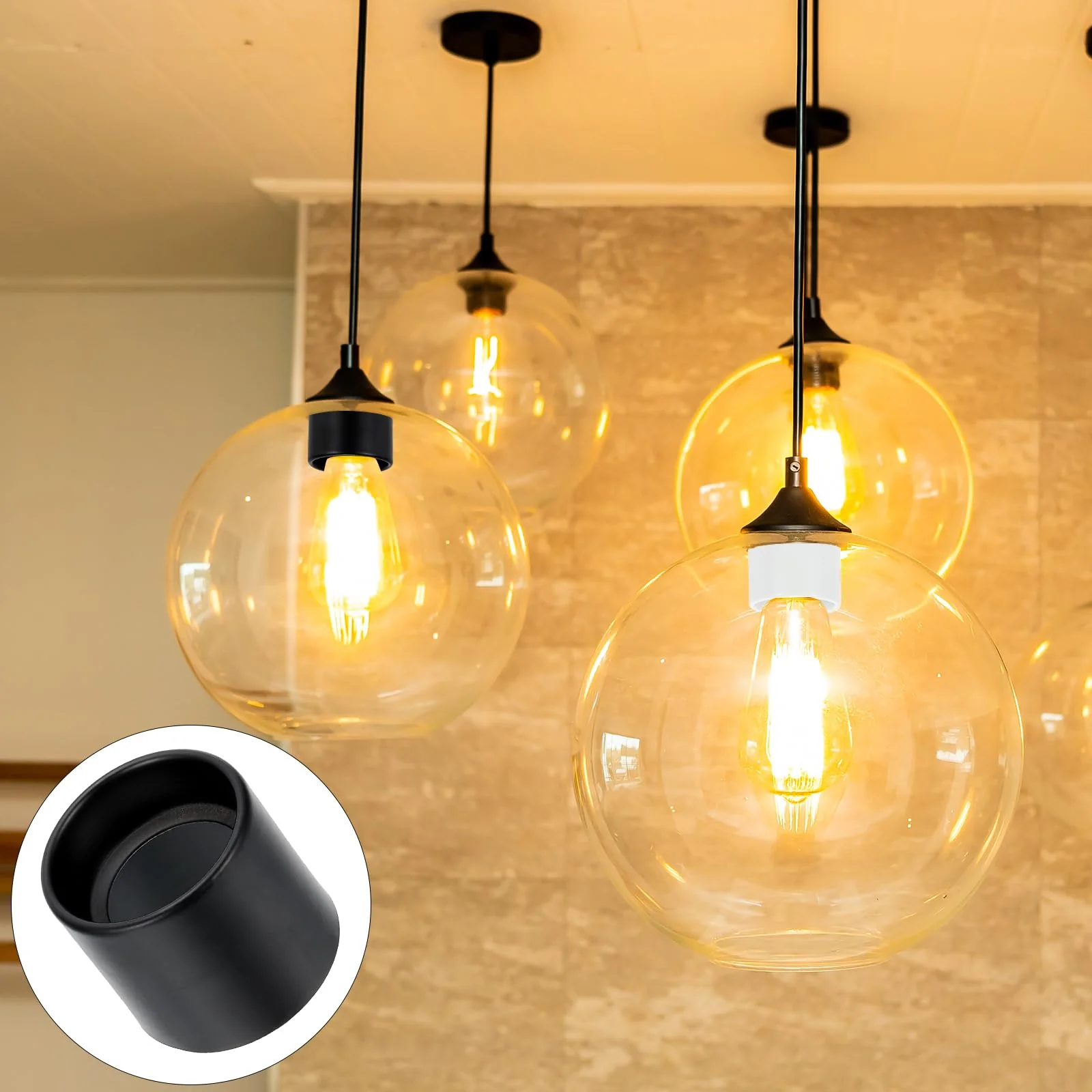 PATIKIL Light Socket Shade Ring, 4pcs E26 E27 Medium Base Metal Sockets Lock Ceramic/Porcelain Sockets with Thread Diameter 1-1/2 Inches for Hanging Lamp Holder, Black 50mm / 1.97" - Image 4