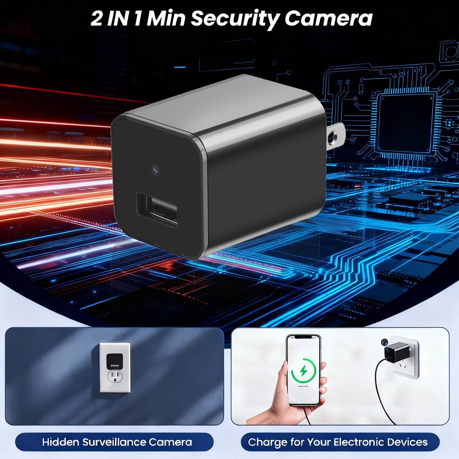 PATTERSON Hidden Camera Spy Cam 1080P - USB Charger Full HD No-WiFi Security Cam with Plug-in Power & Local Storage, Motion Detection & Night Vision, Ideal for Pet, Baby & Home Security Monitoring - Image 2