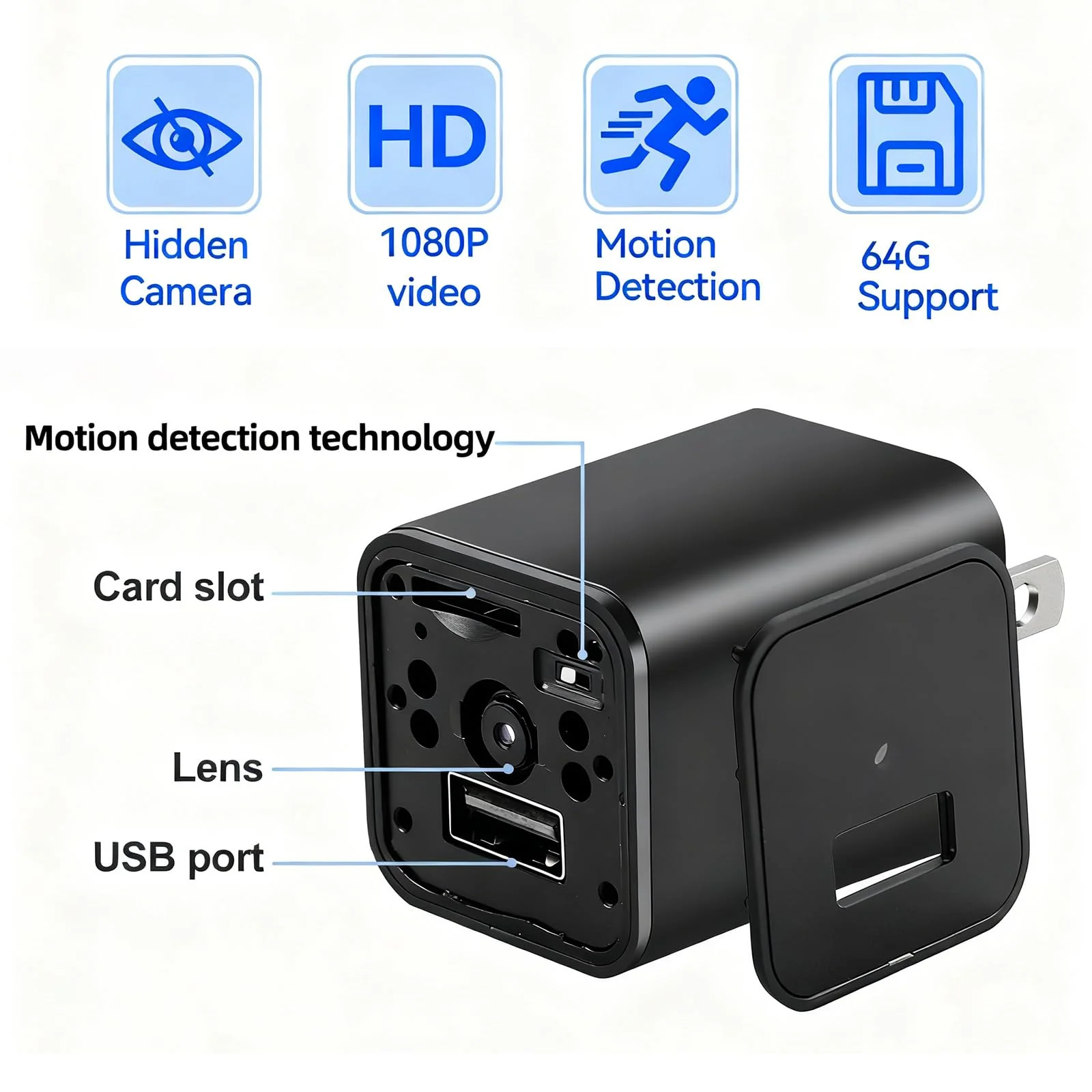 PATTERSON Hidden Camera Spy Cam 1080P - USB Charger Full HD No-WiFi Security Cam with Plug-in Power & Local Storage, Motion Detection & Night Vision, Ideal for Pet, Baby & Home Security Monitoring - Image 5