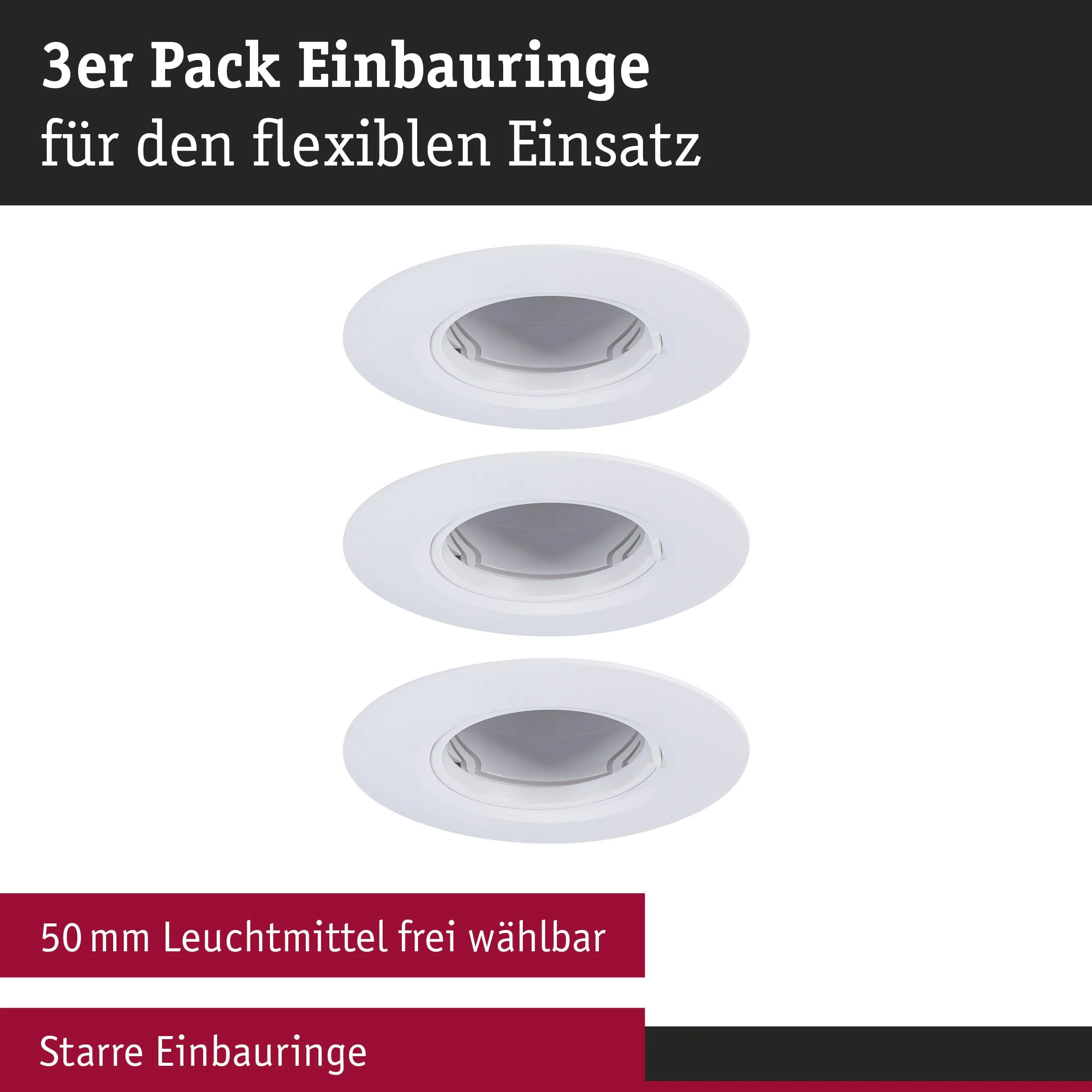 Paulmann 92112 Recessed Light Set of 3 Rigid Round 90 mm GU10 Max. 3 x 10 W 230 V White Recessed Lamp - Image 2