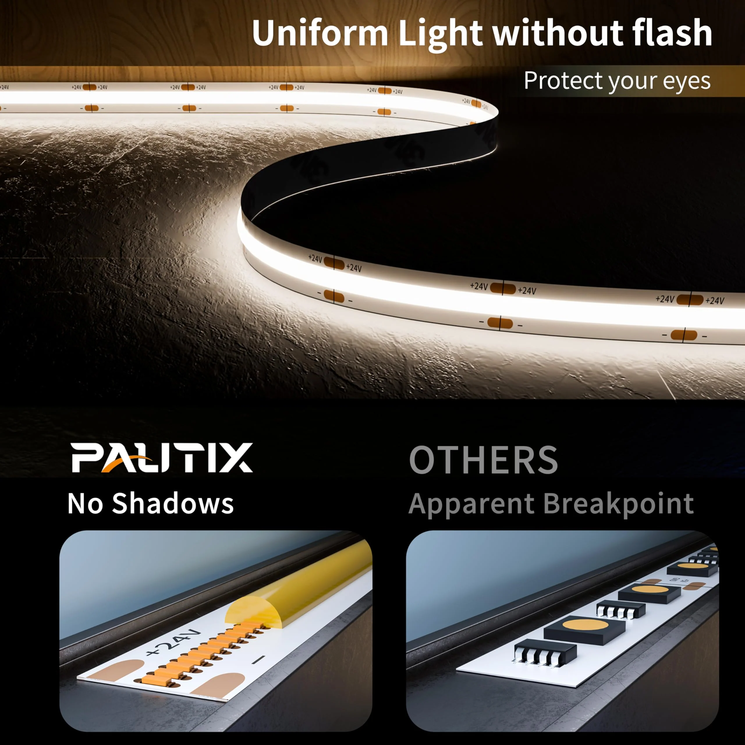 PAUTIX 24V LED Strip Light Cool White 5000K,20ft/6.1m COB LED Strip Light,Super Bright Flexible LED Tape Light for Kitchen,Stairs,Display Cabinet,Bedroom(Power Supply&Controller Not Included) 5000K-20ft/6.1m - Image 2