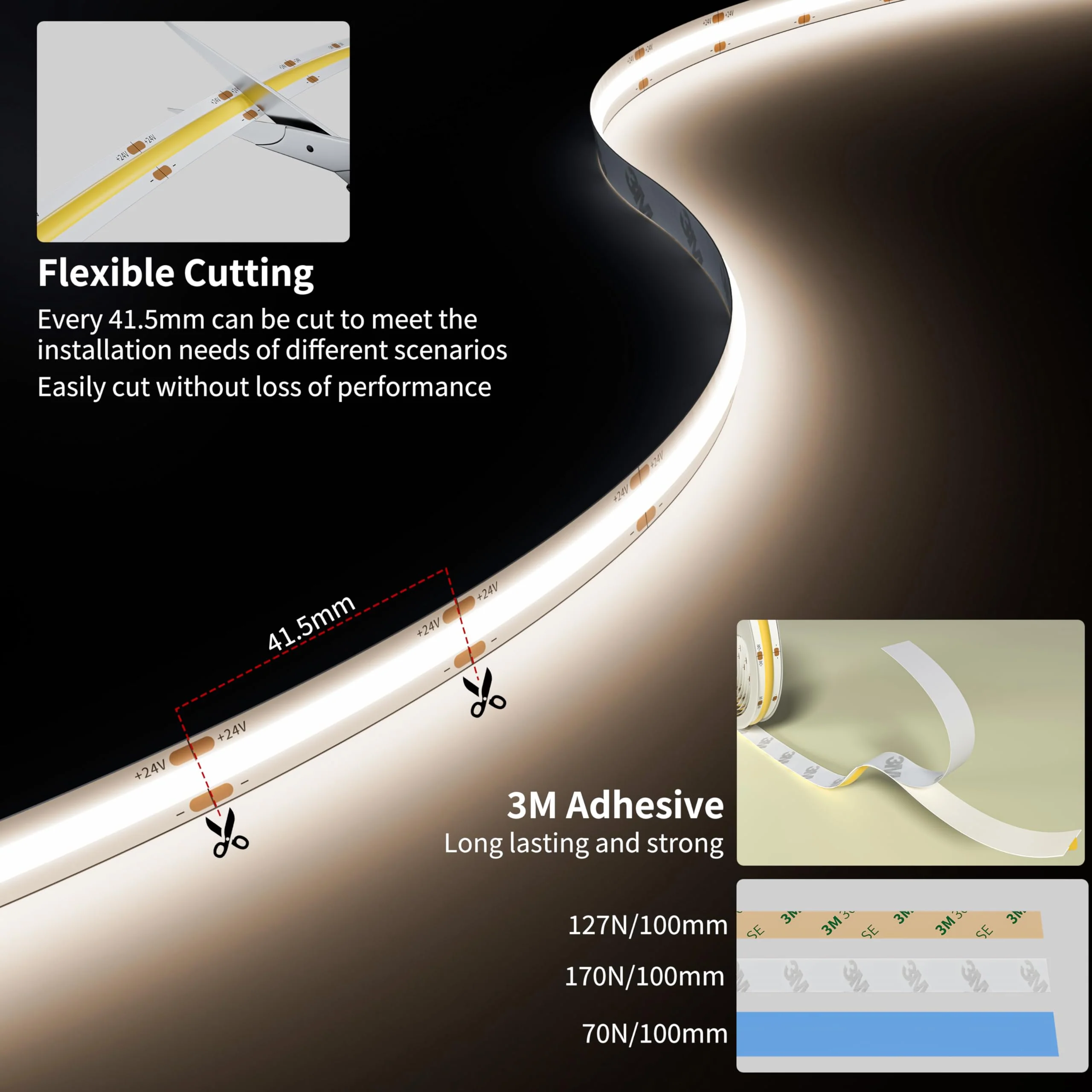 PAUTIX 24V LED Strip Light Cool White 5000K,20ft/6.1m COB LED Strip Light,Super Bright Flexible LED Tape Light for Kitchen,Stairs,Display Cabinet,Bedroom(Power Supply&Controller Not Included) 5000K-20ft/6.1m - Image 5