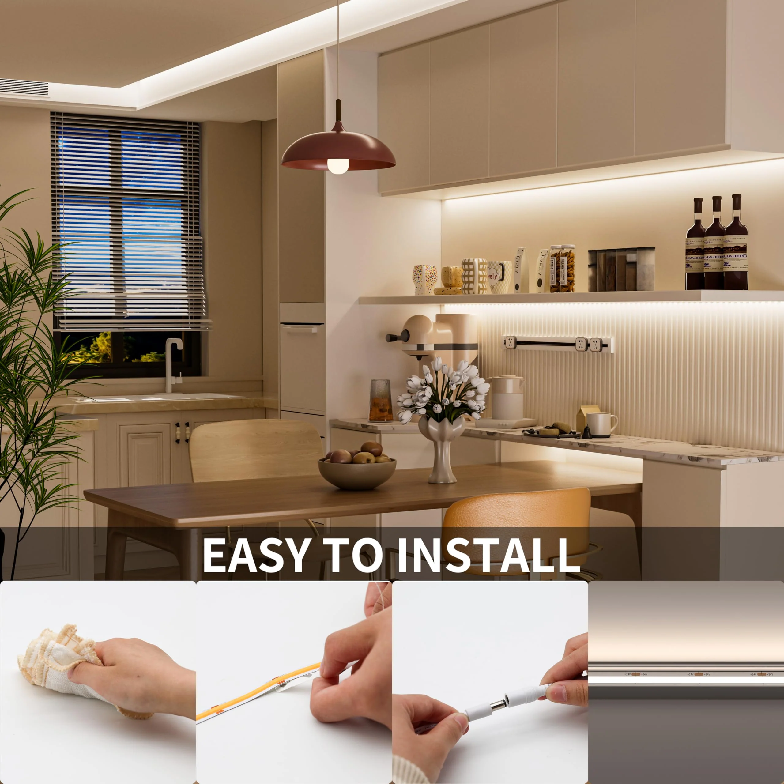PAUTIX 24V LED Strip Light Cool White 5000K,20ft/6.1m COB LED Strip Light,Super Bright Flexible LED Tape Light for Kitchen,Stairs,Display Cabinet,Bedroom(Power Supply&Controller Not Included) 5000K-20ft/6.1m - Image 9