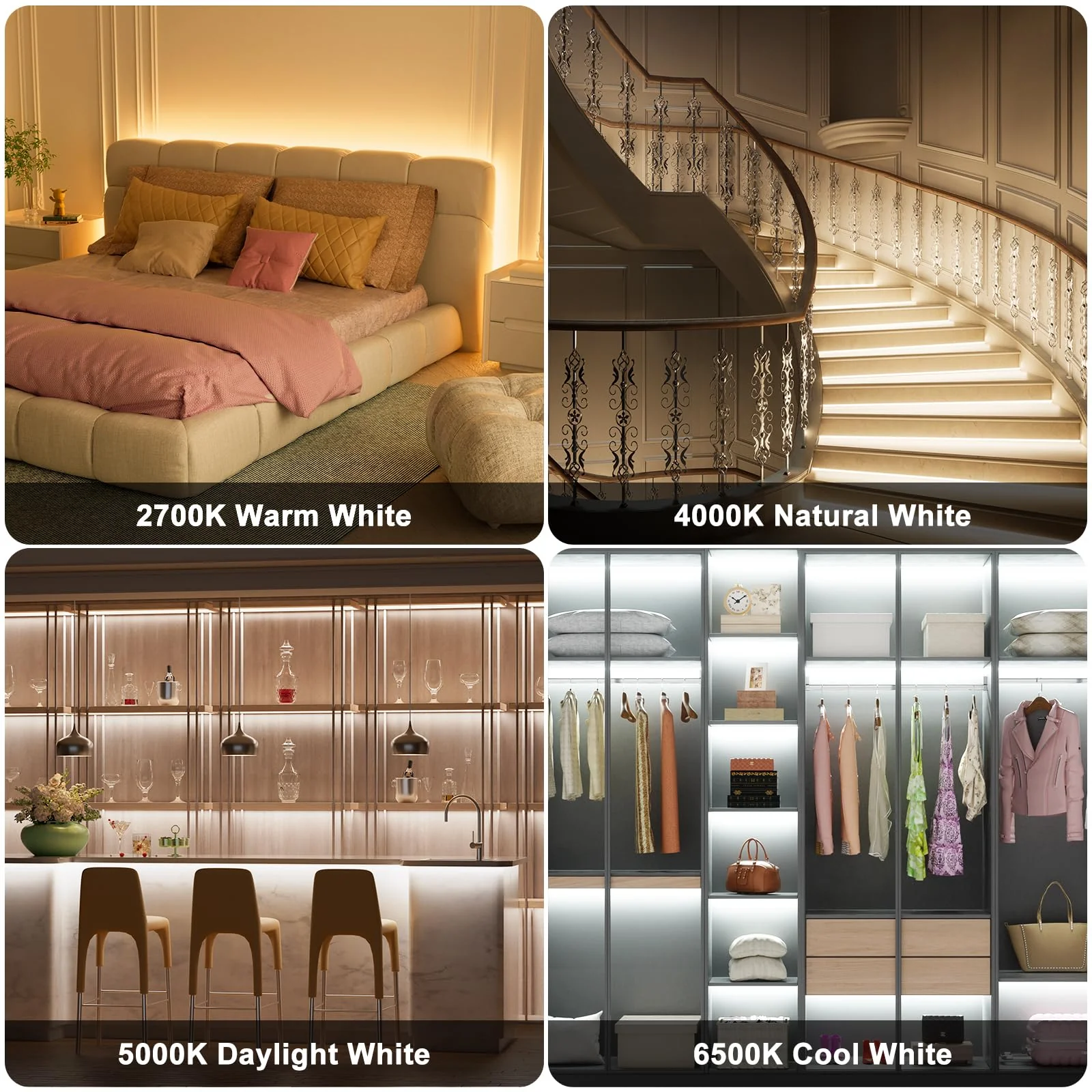PAUTIX CCT COB LED Strip Light White Tunable 3200LEDs,CRI90+ 16.4ft/5m Dimmable 2700K-6500K 24V LED Tape Lights Kit,Work with Alexa/Google Assistant,for Under Cabinet Bedroom Kitchen DIY Lighting 2700K-6500K/16.4ft(Support Voice Activation) - Image 9