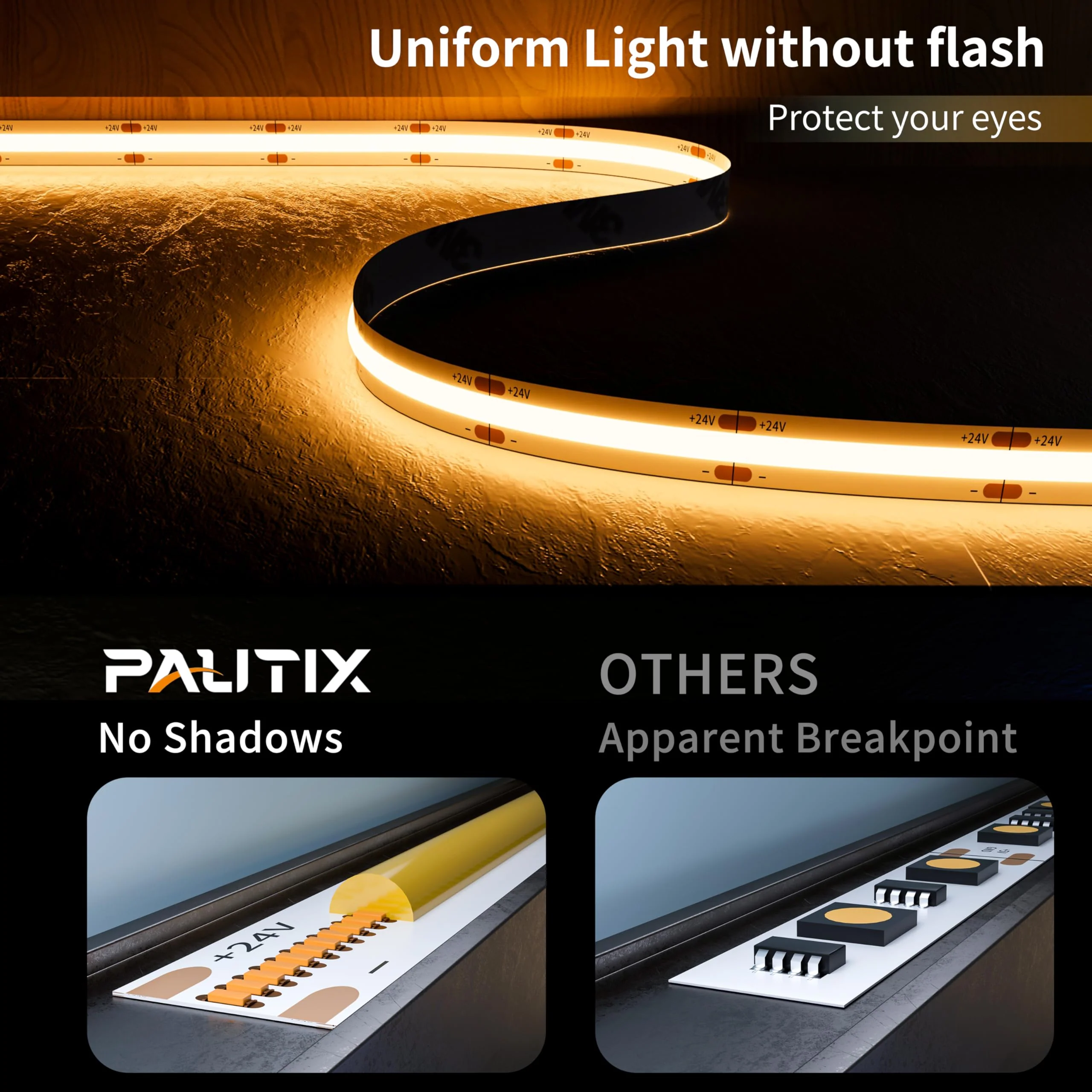 PAUTIX COB LED Strip Light 32.8ft/10m 5040LEDs Warm White 2700K,High Lumen Flexible CRI93+ LED Tape Super Bright DC24V,for Cabinet Home DIY Lighting Projects(Power Supply & Controller Not Included) 2700K/32.8ft - Image 2