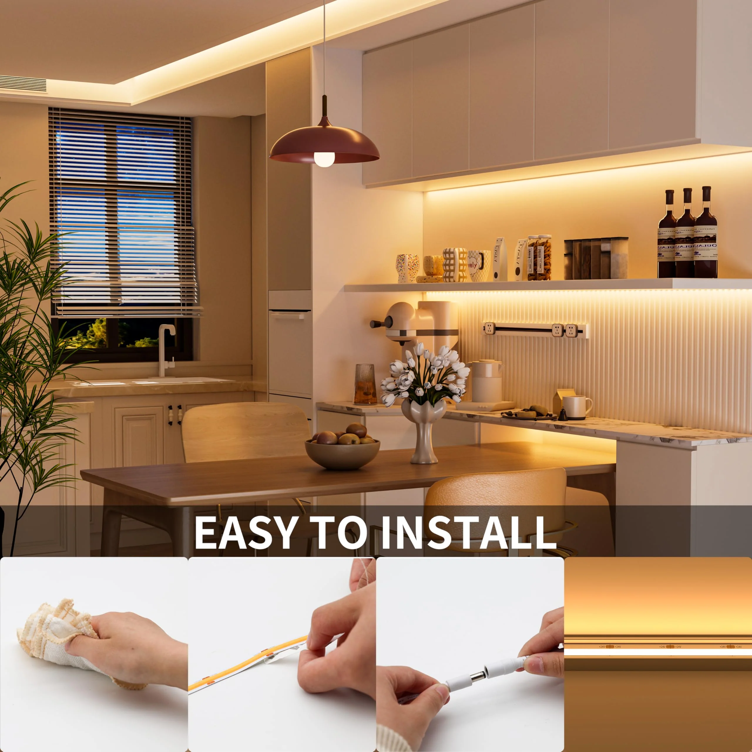 PAUTIX COB LED Strip Light 32.8ft/10m 5040LEDs Warm White 2700K,High Lumen Flexible CRI93+ LED Tape Super Bright DC24V,for Cabinet Home DIY Lighting Projects(Power Supply & Controller Not Included) 2700K/32.8ft - Image 9