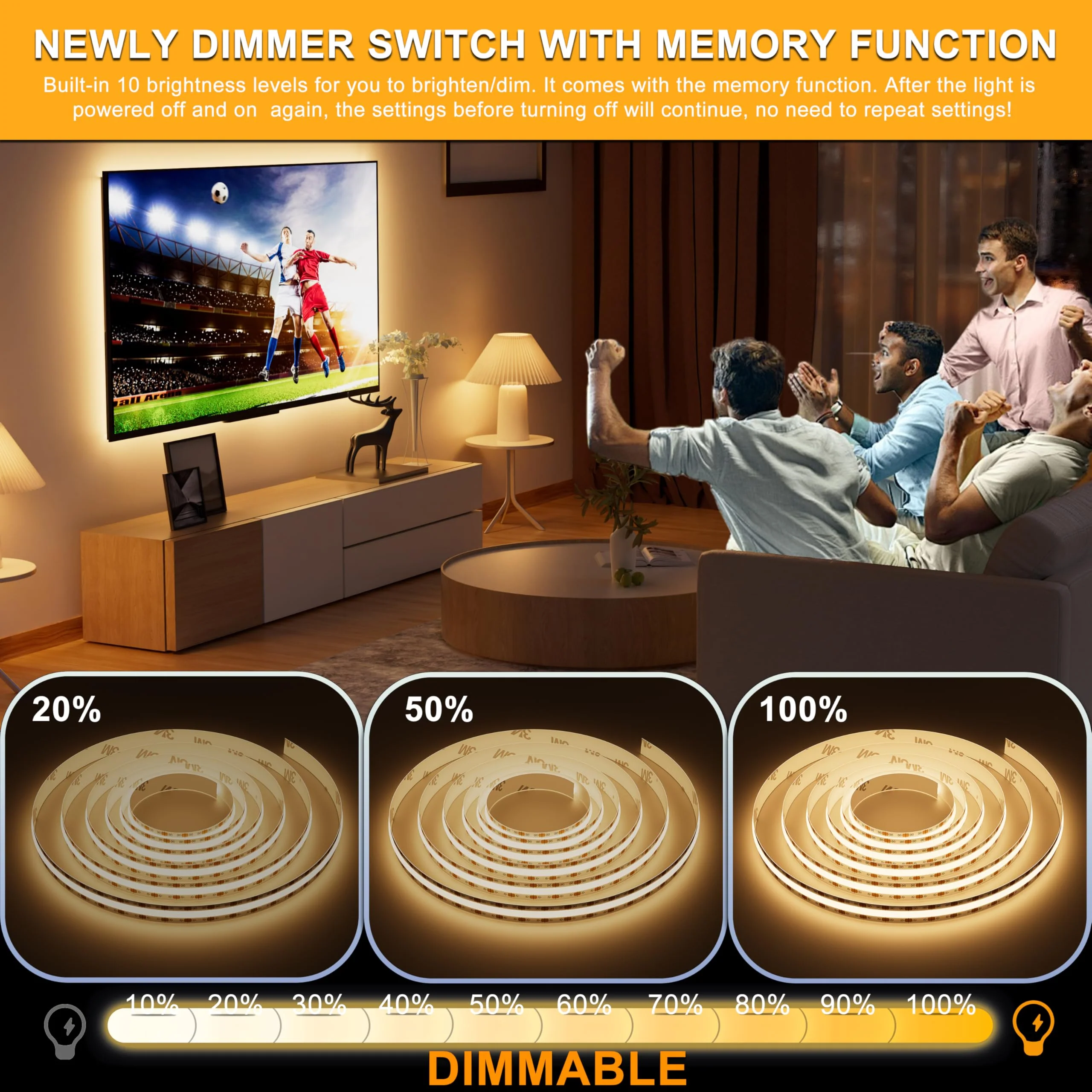 PAUTIX COB LED Strip Light 5V USB 6.56ft/2m 640LEDs 1200lm Dimmable LED Strip Light 3000K Warm White CRI85+ USB TV Backlight,Flexible Under Cabinet Tape Light for Bedroom,Kitchen,Home DIY Lighting 6.56ft/3000k(In-line Dimmer) - Image 3