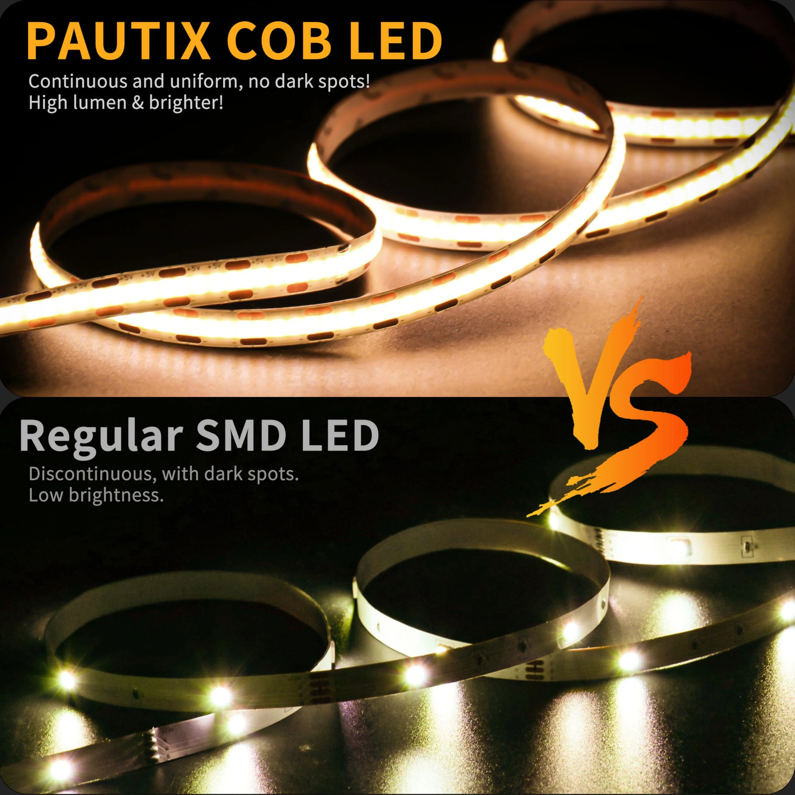 PAUTIX COB LED Strip Light 5V USB 6.56ft/2m 640LEDs 1200lm Dimmable LED Strip Light 3000K Warm White CRI85+ USB TV Backlight,Flexible Under Cabinet Tape Light for Bedroom,Kitchen,Home DIY Lighting 6.56ft/3000k(In-line Dimmer) - Image 7
