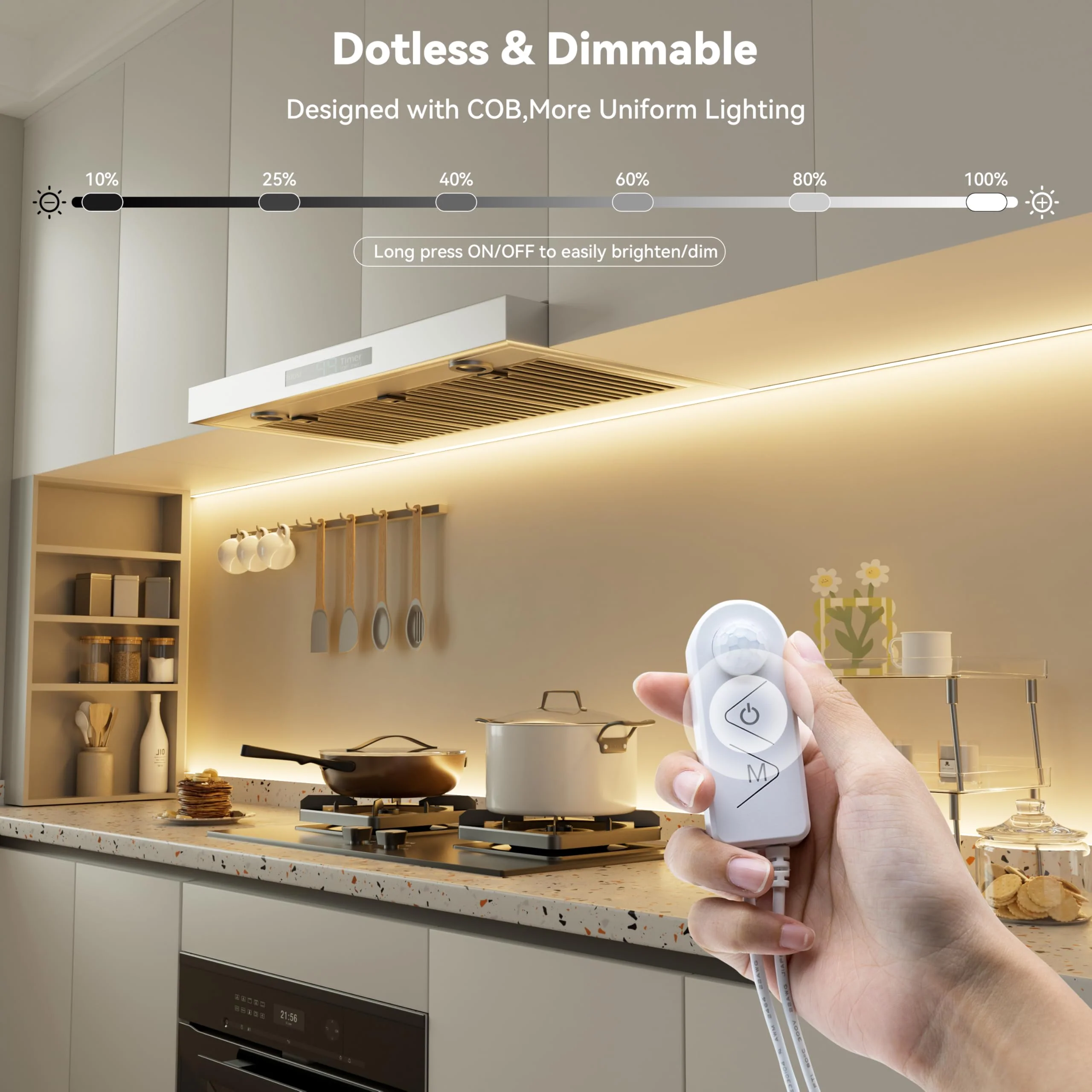 PAUTIX COB LED Strip Lights 2700K Warm White,Motion Sensor LED Lights,Dimmable 24V Motion Activated LED Strip Light,20ft Super Bright with Dual Lighting Mode,for Under Cabinet,Kitchen,Stairs,Bedroom 2700K-20ft(DC24V) - Image 5