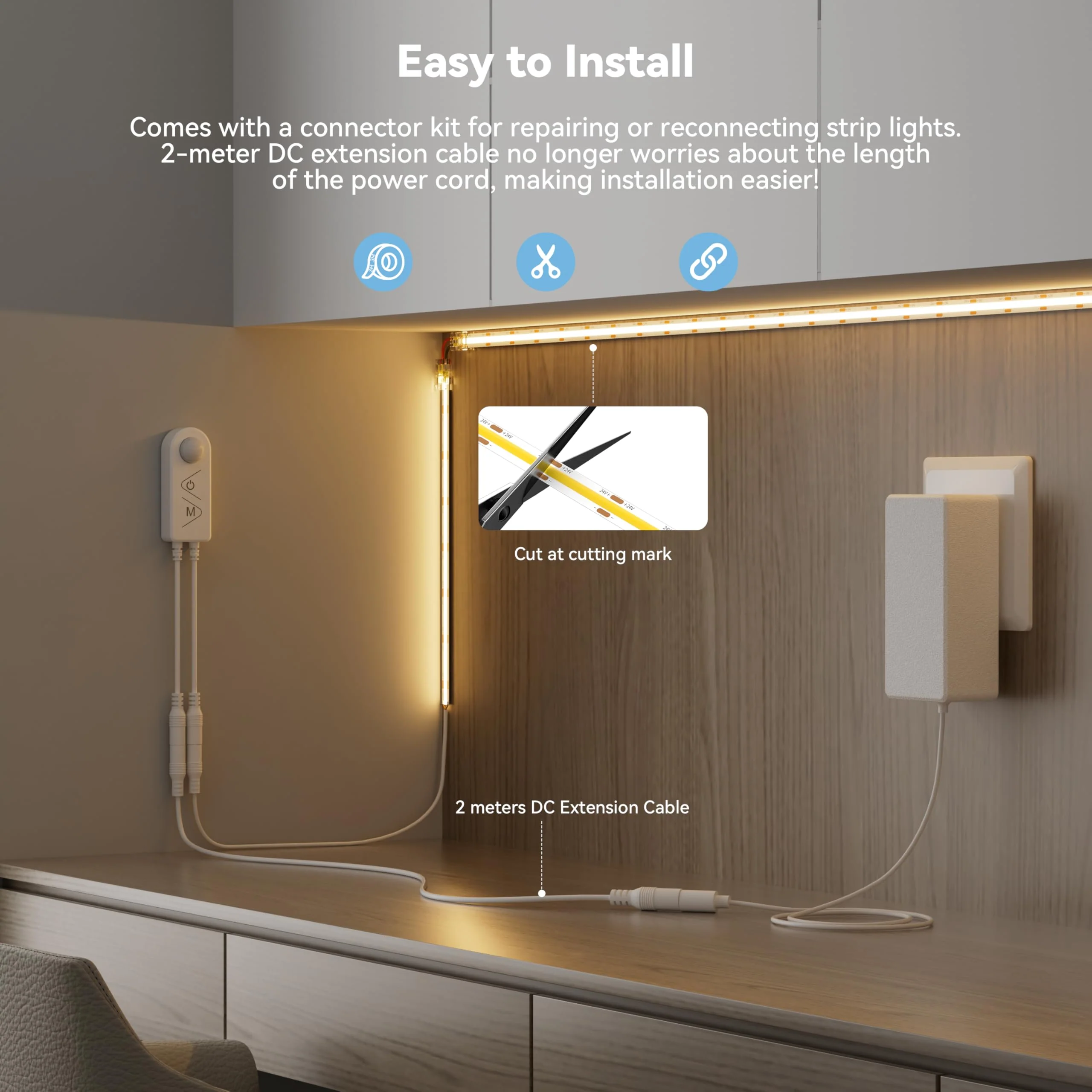 PAUTIX COB LED Strip Lights 2700K Warm White,Motion Sensor LED Lights,Dimmable 24V Motion Activated LED Strip Light,20ft Super Bright with Dual Lighting Mode,for Under Cabinet,Kitchen,Stairs,Bedroom 2700K-20ft(DC24V) - Image 6