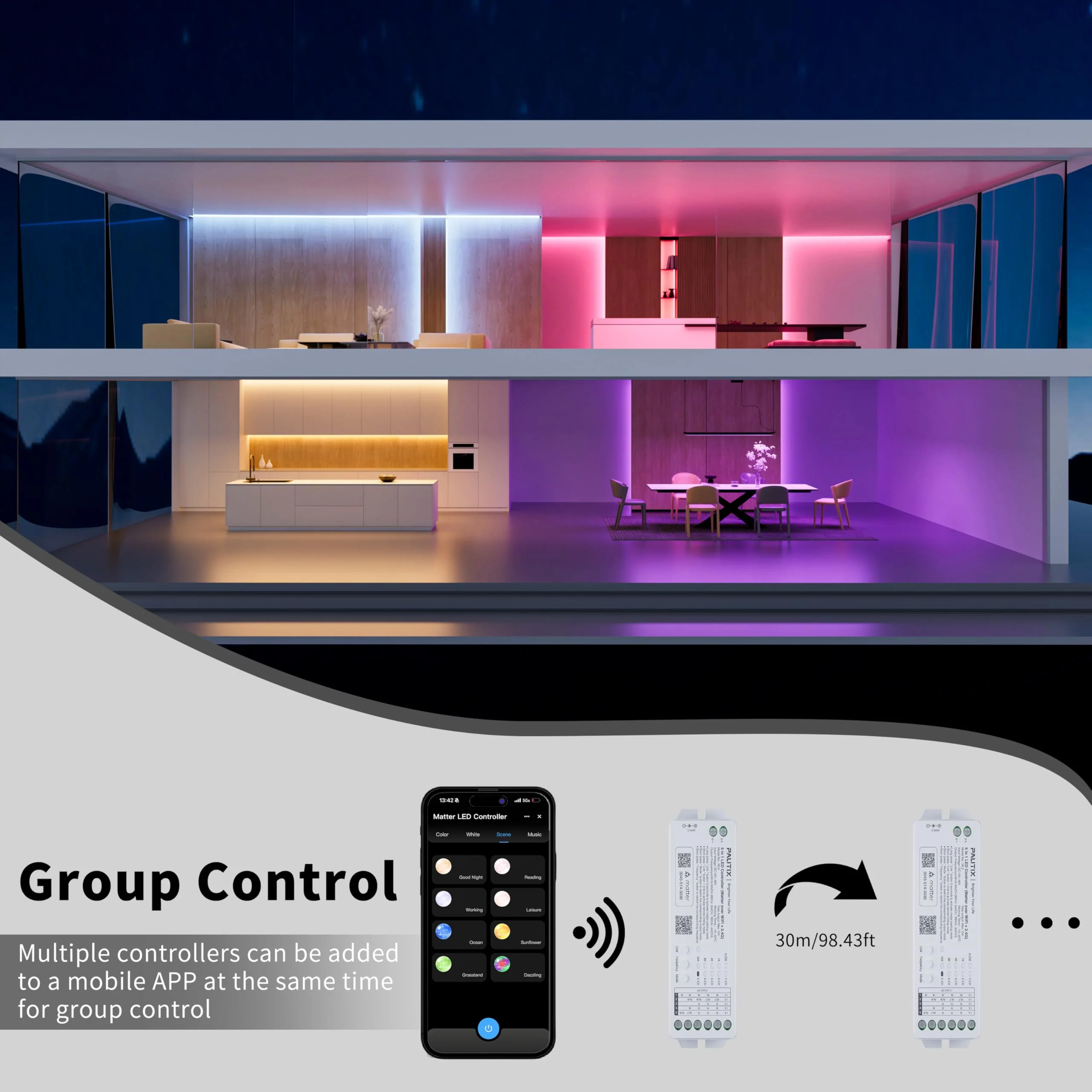 PAUTIX Matter WiFi LED Controller 5in1 ML5 Compatible with Tuya APP/Homekit/Smart Life/Alexa/Google Home/Siri, DC12-48V Dimmable Controller for Single Color/CCT/RGB/RGBW/RGBCCT LED Strip Lights PWM 5IN1(Support Matter) - Image 7