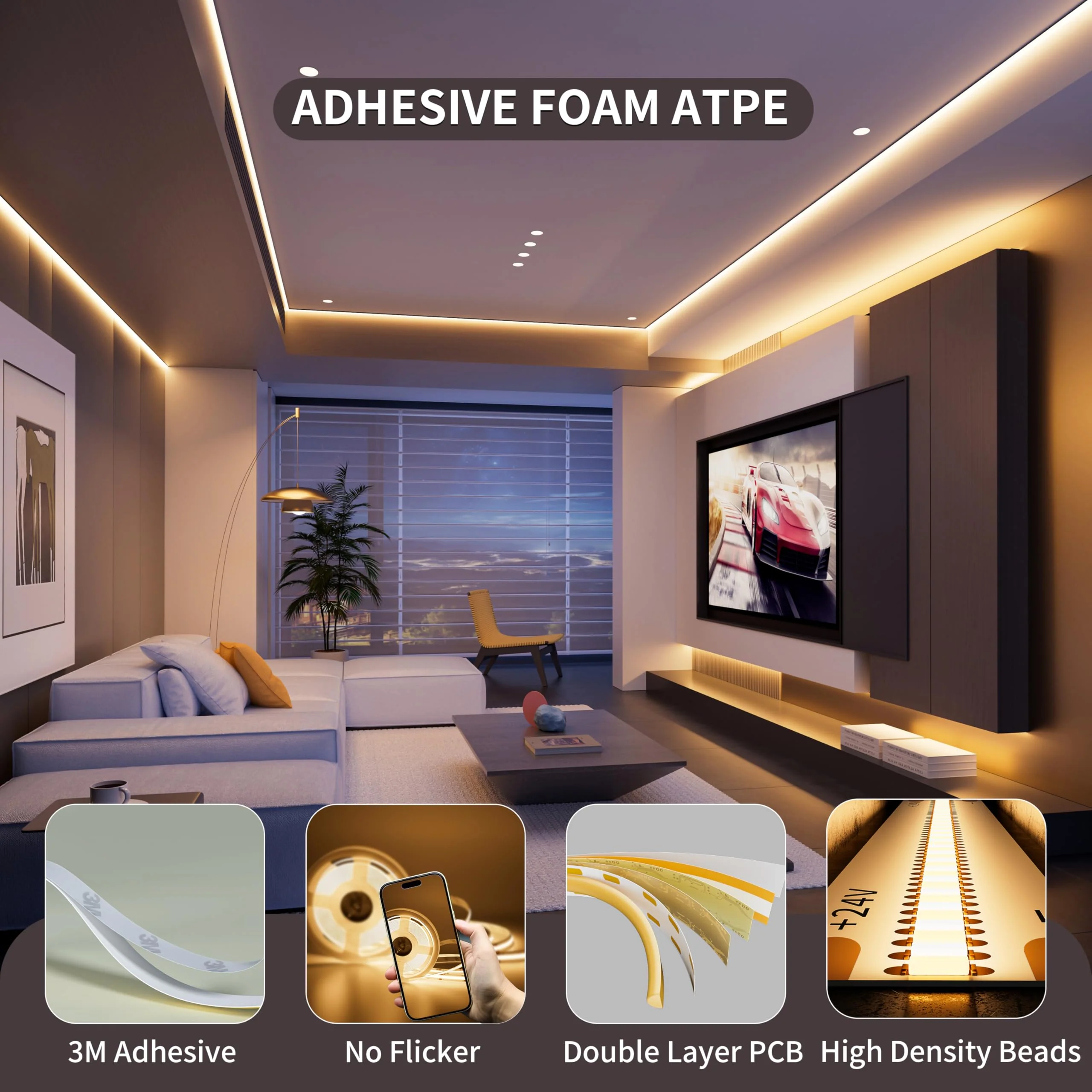 PAUTIX Warm White LED Strip Light 24V LED led Light Strip with Remote,3000K Super Bright 16.4ft/5m cob led Strip Light Dimmable Timer for Bedroom,Kitchen,Mirror,Cabinet,Shelf 16.4ft 3000K(Upgraded) - Image 4