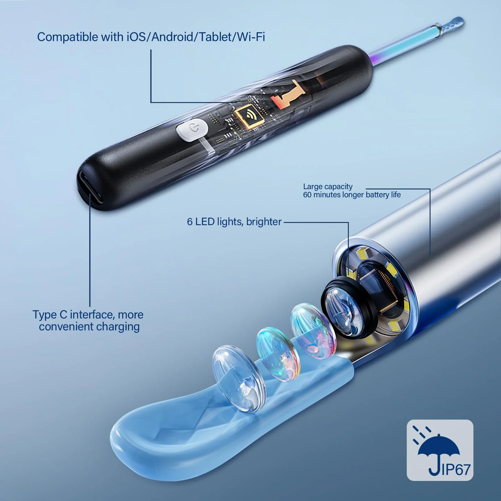 Pavlleen Ear Wax Remover Otoscope, with 6 LEDs and 3.5 mm Lens, IP67 Waterproof Otoscope, 360° Wide Angle Otoscope Camer, WiFi Ear Cleaner, Ear Cleaning for iPhone, iPad and Android Smartphones - Image 3