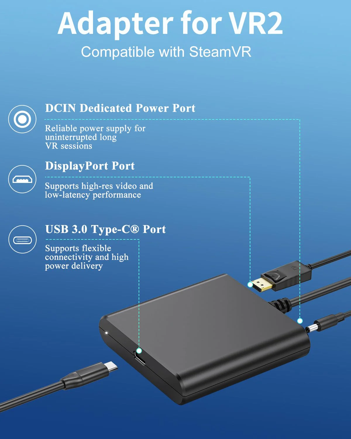 PC Adapter for VR2 Headset, VR2 to PC Converter for SteamVR Gaming on Windows, Stable Signal, Durable Aluminum Alloy Housing - Image 2