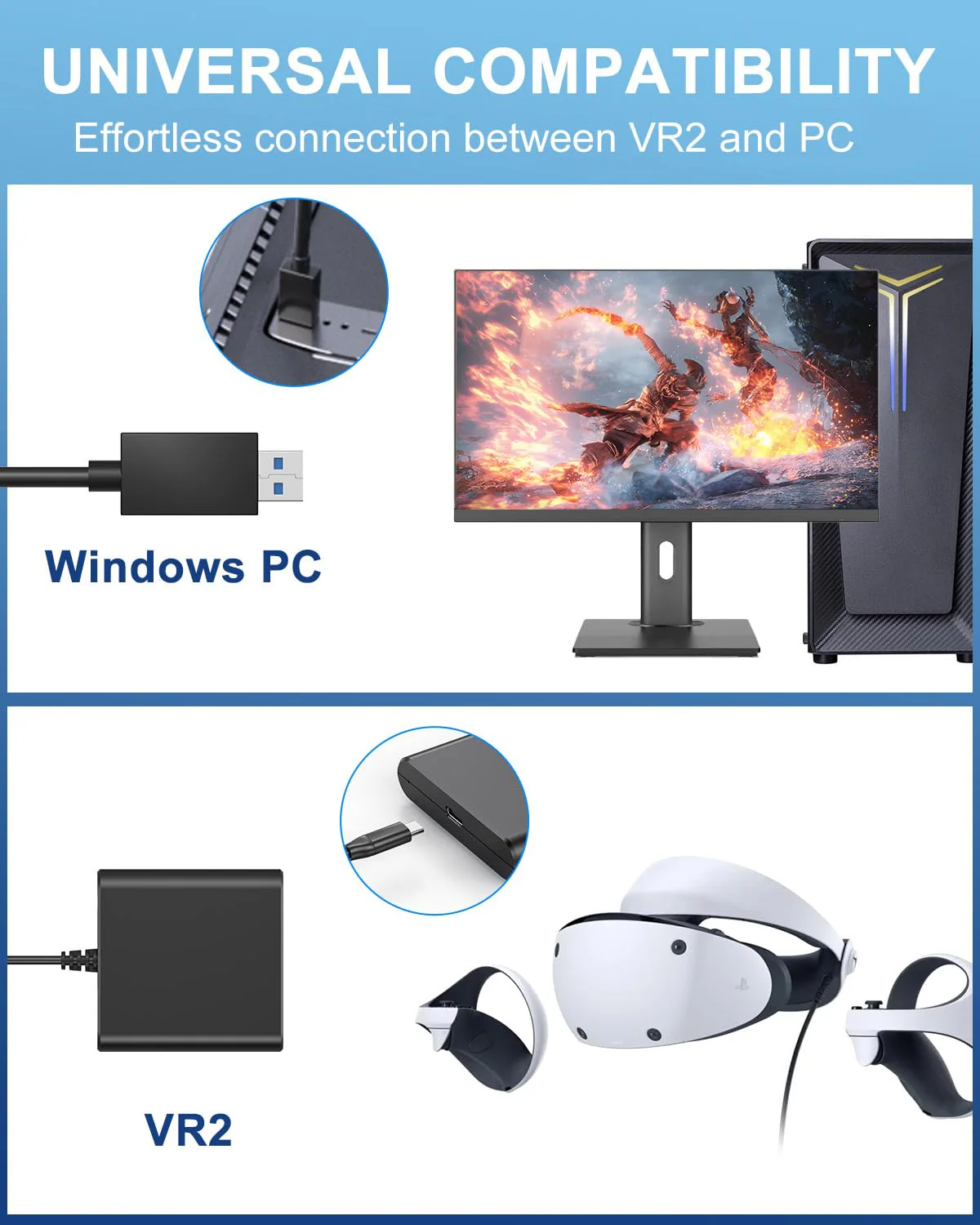 PC Adapter for VR2 Headset, VR2 to PC Converter for SteamVR Gaming on Windows, Stable Signal, Durable Aluminum Alloy Housing - Image 4
