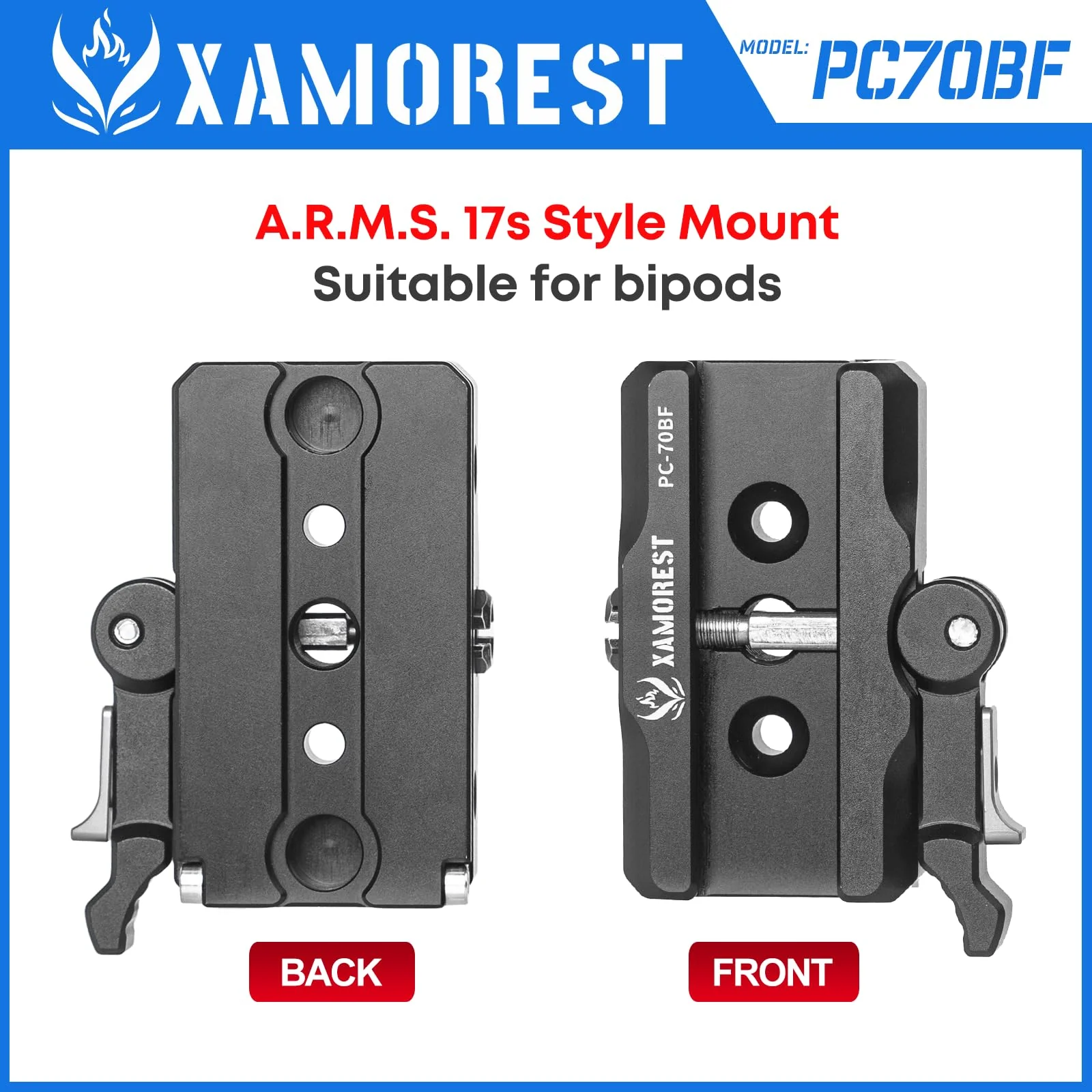 PC70-BF Picatinny Arca Swiss Plate, 2.75 inch Picatinny Arca Rail Mount for Rifle Tripod Ballhead Quick Release Plate, Compatiable RRS Dovetail, Suitable for QD Sling & ARMS 17S Style PC70-BF - Image 2