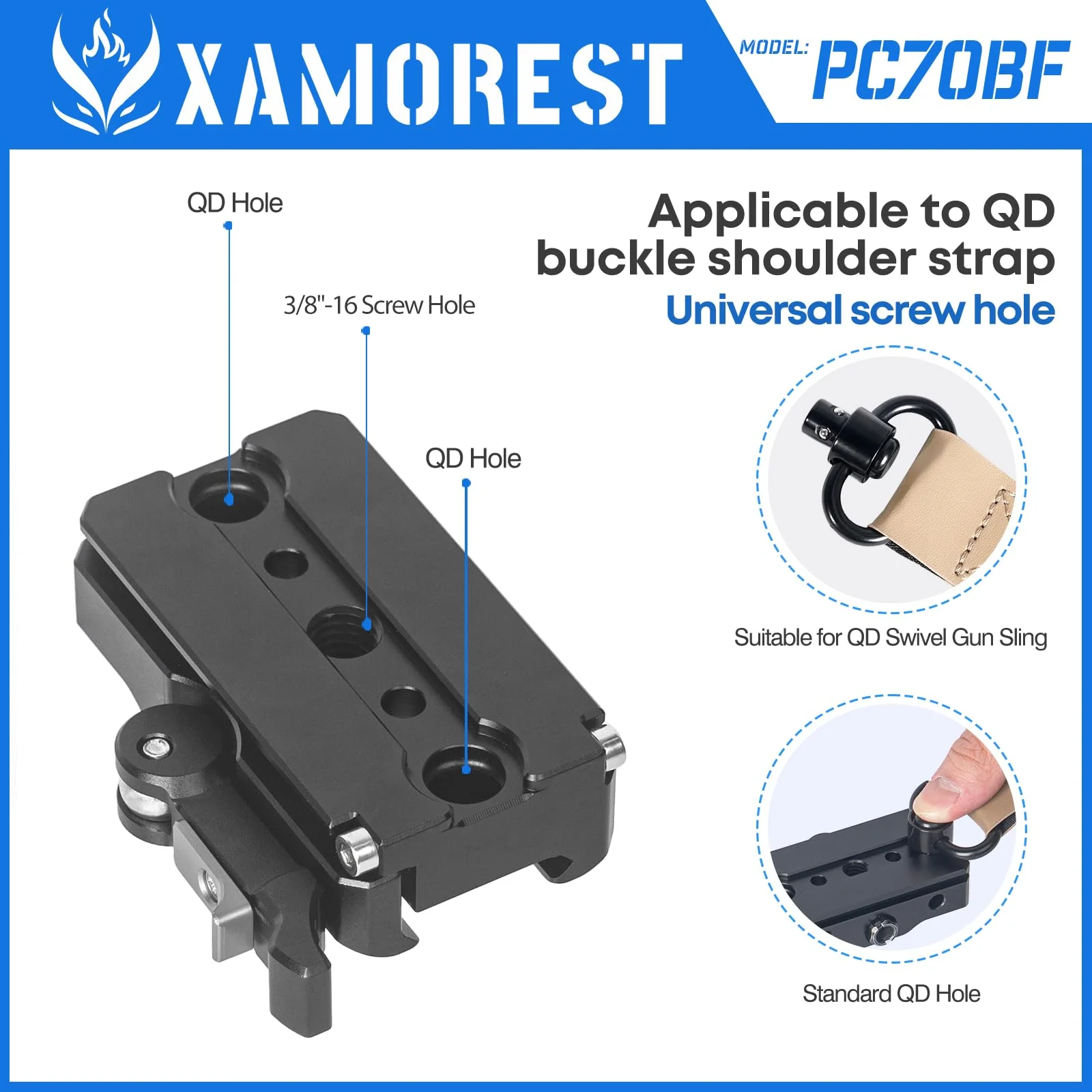 PC70-BF Picatinny Arca Swiss Plate, 2.75 inch Picatinny Arca Rail Mount for Rifle Tripod Ballhead Quick Release Plate, Compatiable RRS Dovetail, Suitable for QD Sling & ARMS 17S Style PC70-BF - Image 4