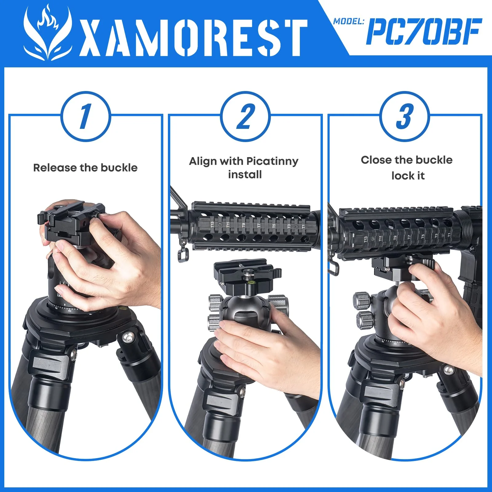 PC70-BF Picatinny Arca Swiss Plate, 2.75 inch Picatinny Arca Rail Mount for Rifle Tripod Ballhead Quick Release Plate, Compatiable RRS Dovetail, Suitable for QD Sling & ARMS 17S Style PC70-BF - Image 5