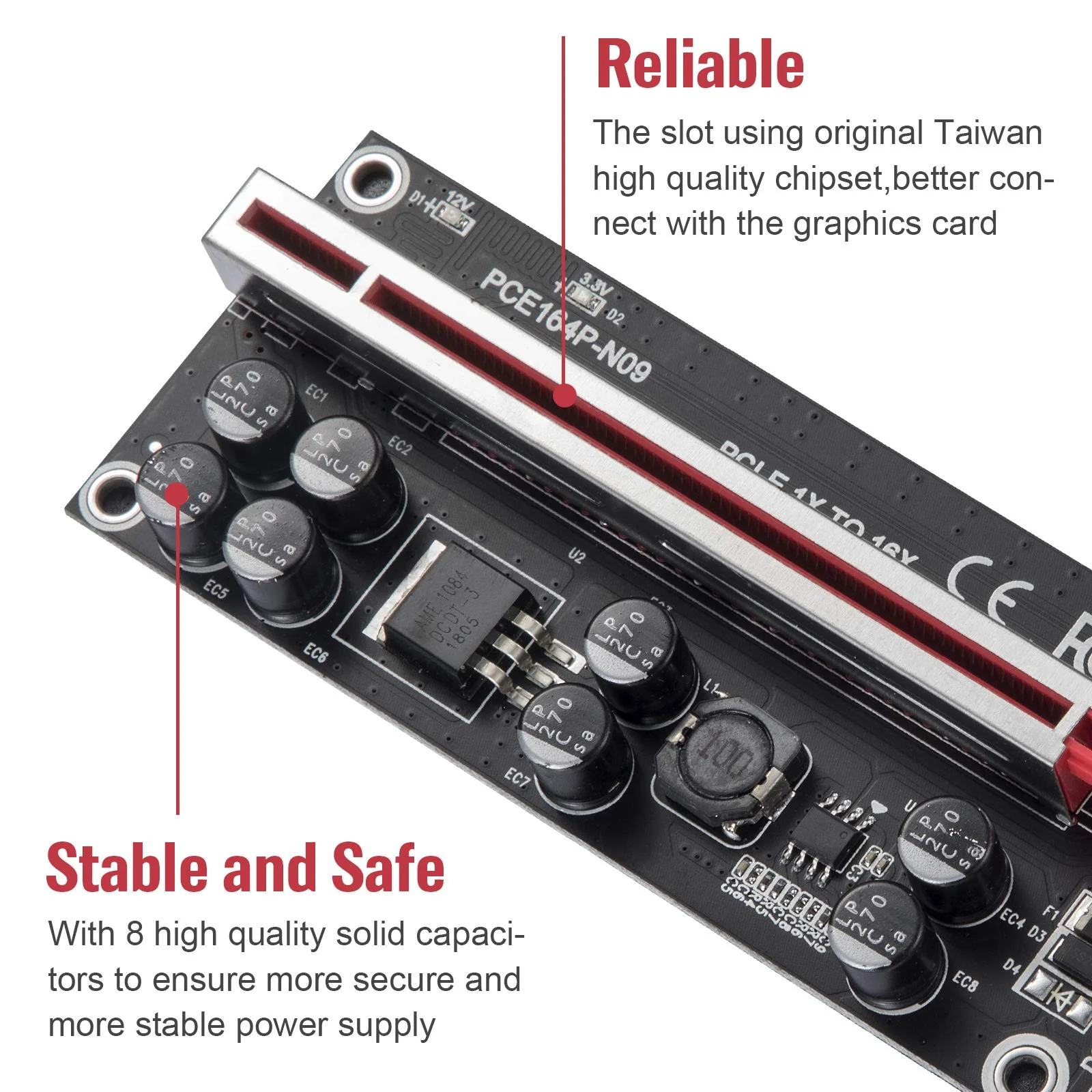 PCI-E 1X to 16X V009S-PLUS Riser Card - Graphics Extension Powered Riser Adapter Card for GPU Mining with 24in USB 3.0 Extension Cable & 6PIN SATA Power Cable（Black-6 Pieces） Black-V009S-PLUS - Image 3