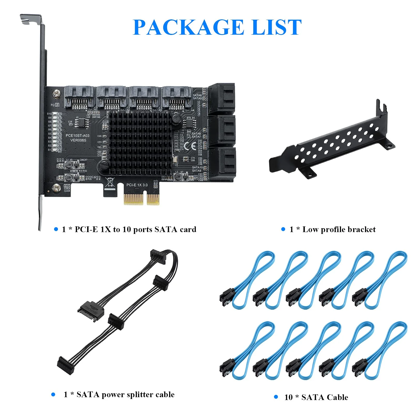 PCIE SATA 10Ports Card, PCI-E to SATA3.0 6Gbps, SATA Controller, PCI Express Expansion Card with 10 SATA Cable, Compatible with WIN8/WIN10/Ubuntu - Image 7