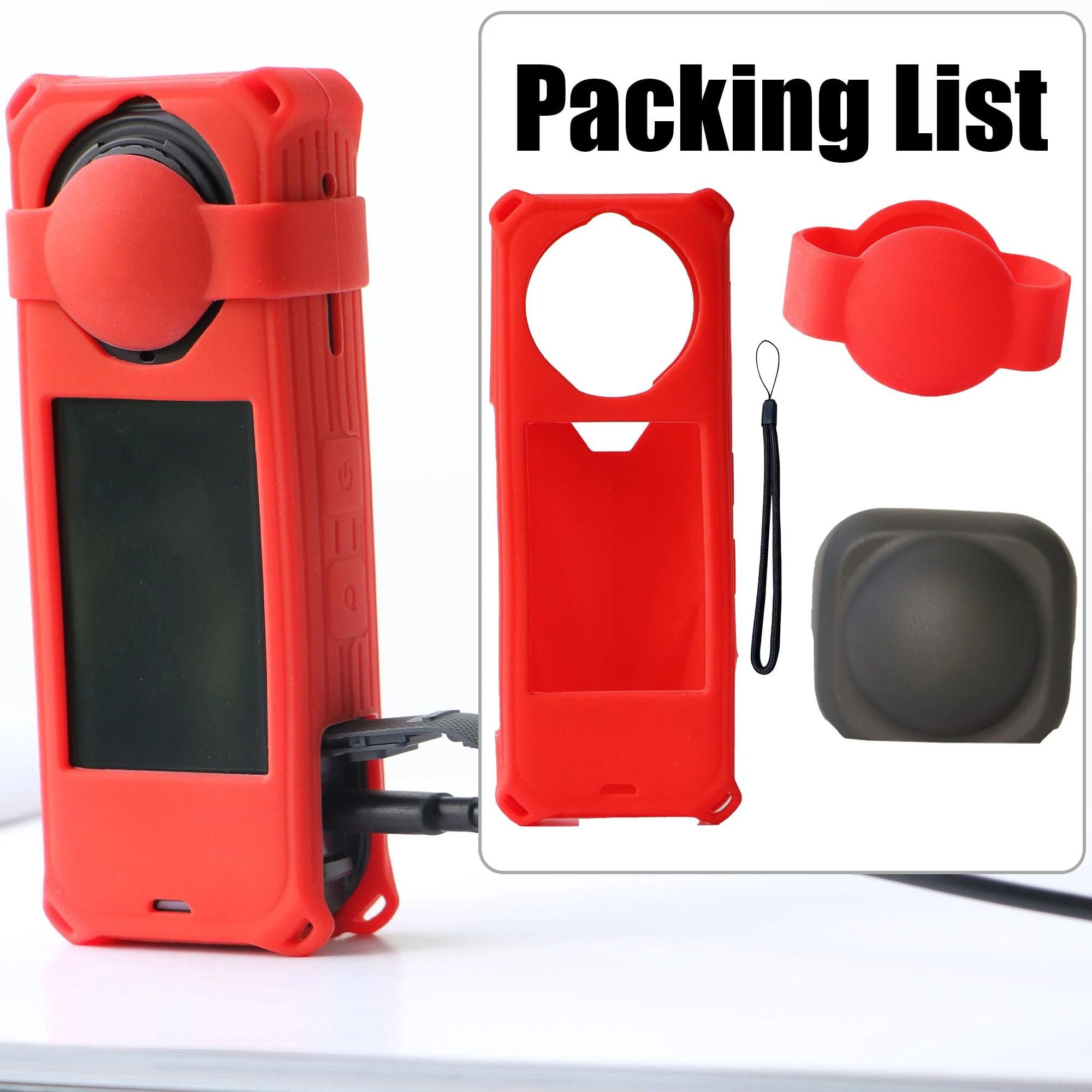 PCTC 360 X5 Silicone Case +Lens Cap Compatible with Insta360 X5 Accessories All-Round Shockproof Lightweight (Red) Red - Image 2