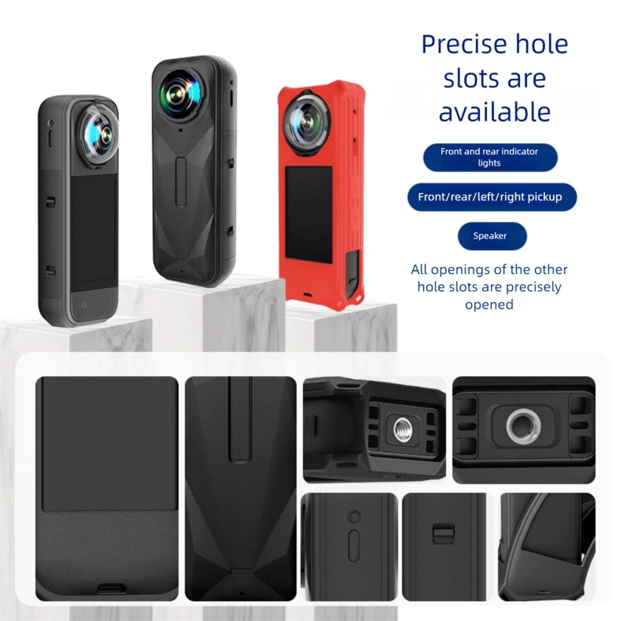 PCTC 360 X5 Silicone Case +Lens Cap Compatible with Insta360 X5 Accessories All-Round Shockproof Lightweight (Red) Red - Image 7